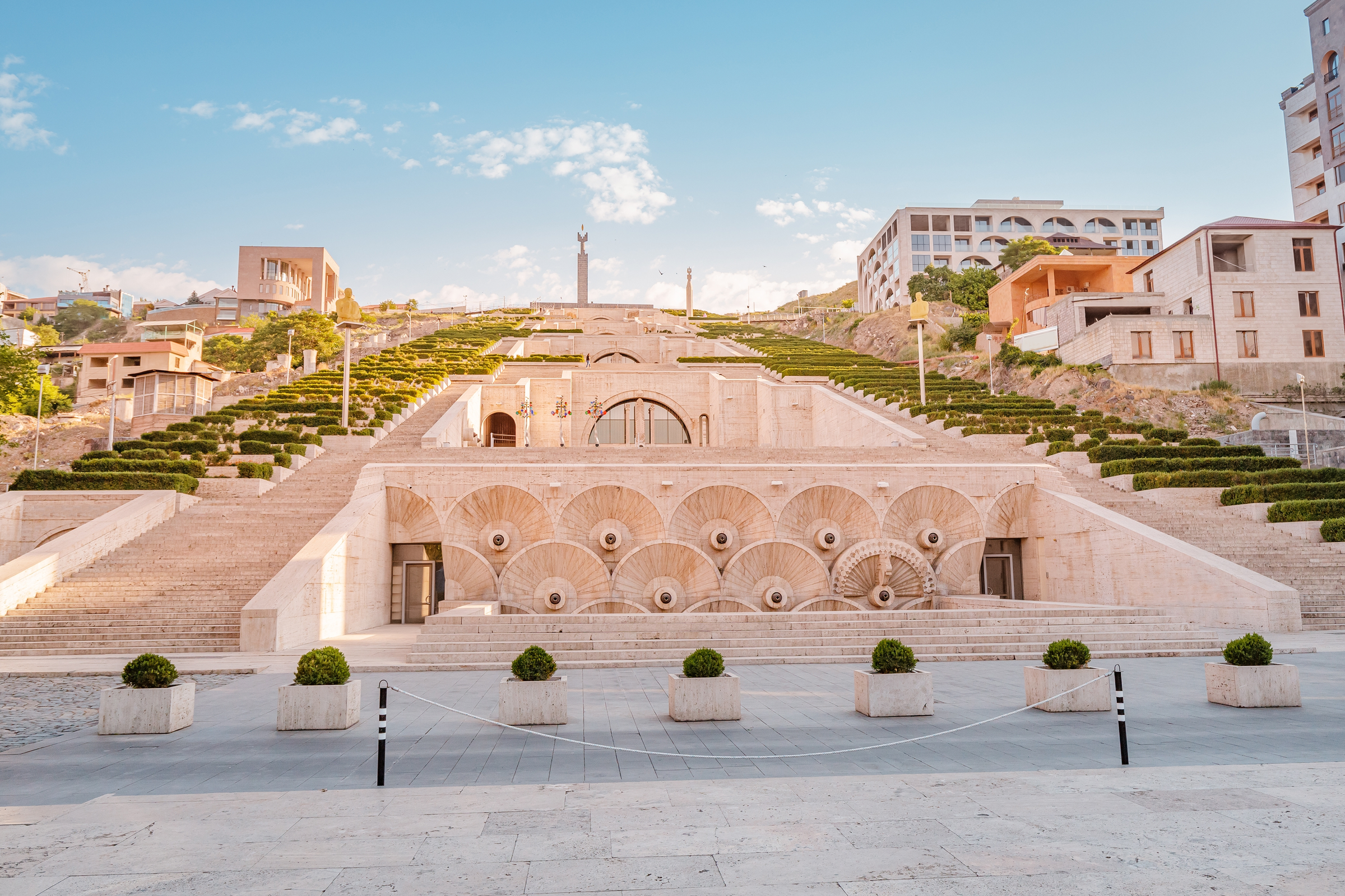 Morning view of famous Cascade stairway monument in Yerevan. Travel attractions and destinations of Armenia