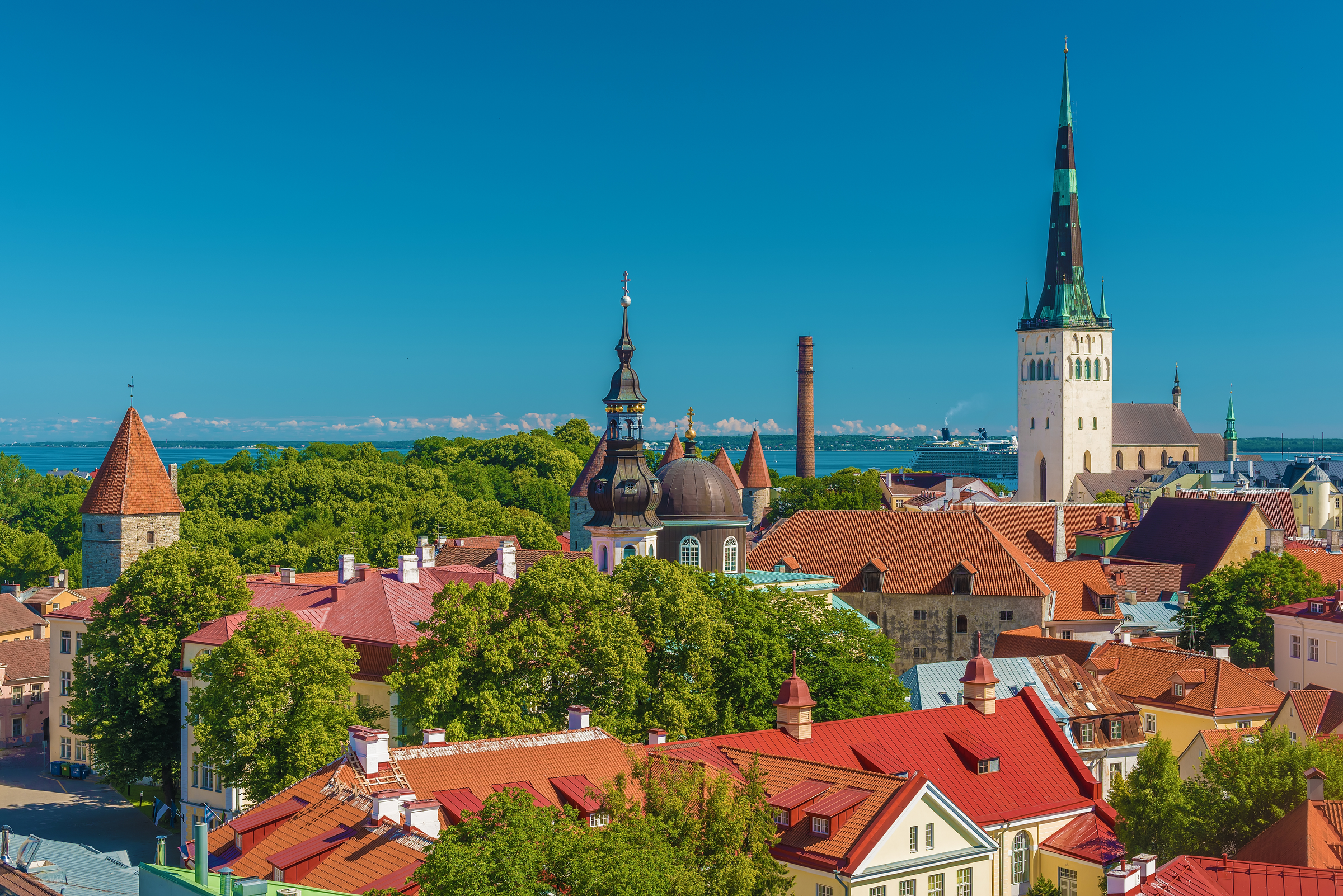 Tallinn, Estonia: aerial top view of the old town in the summer