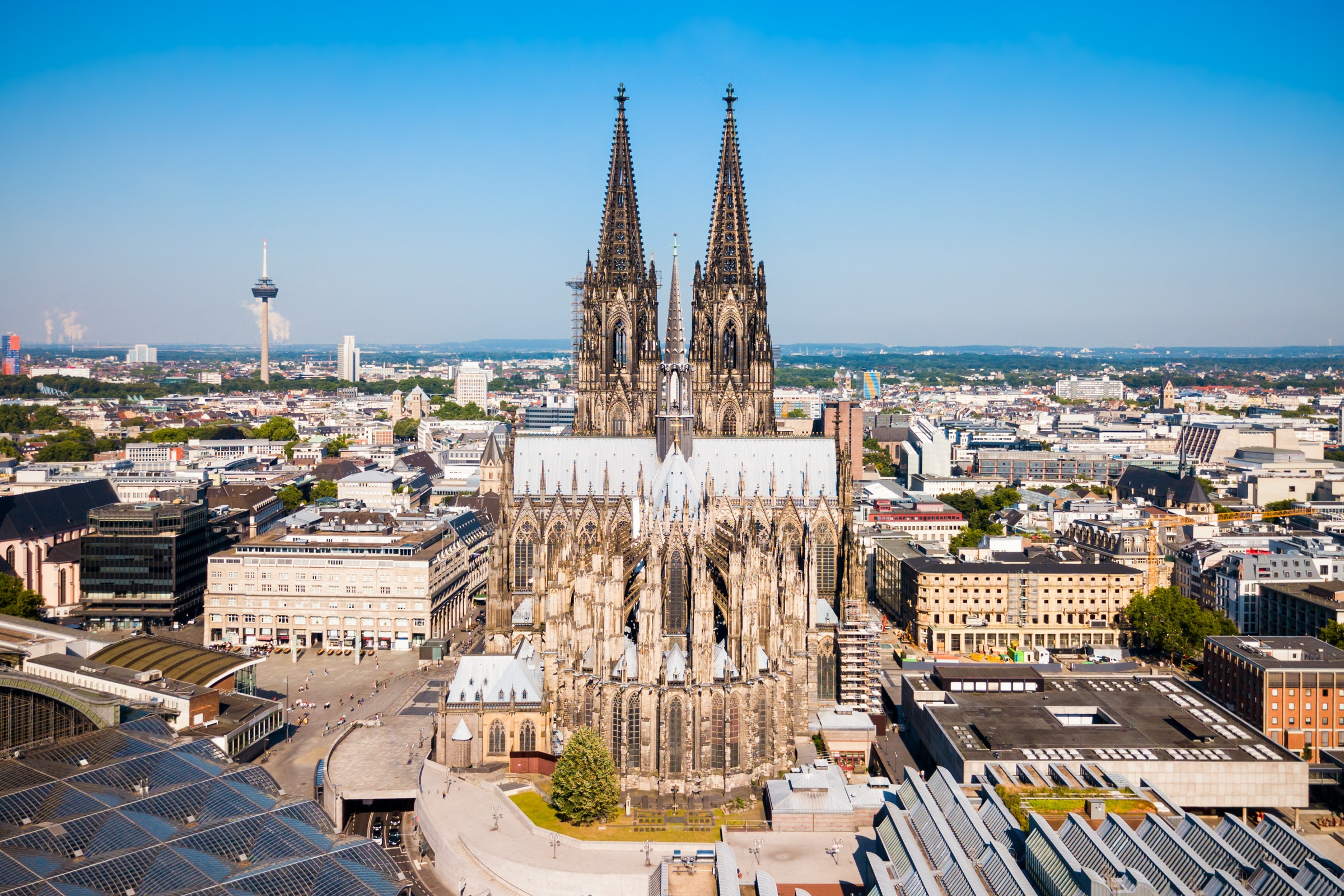 Cologne Cathedral aerial panoramic view in Cologne, Germany