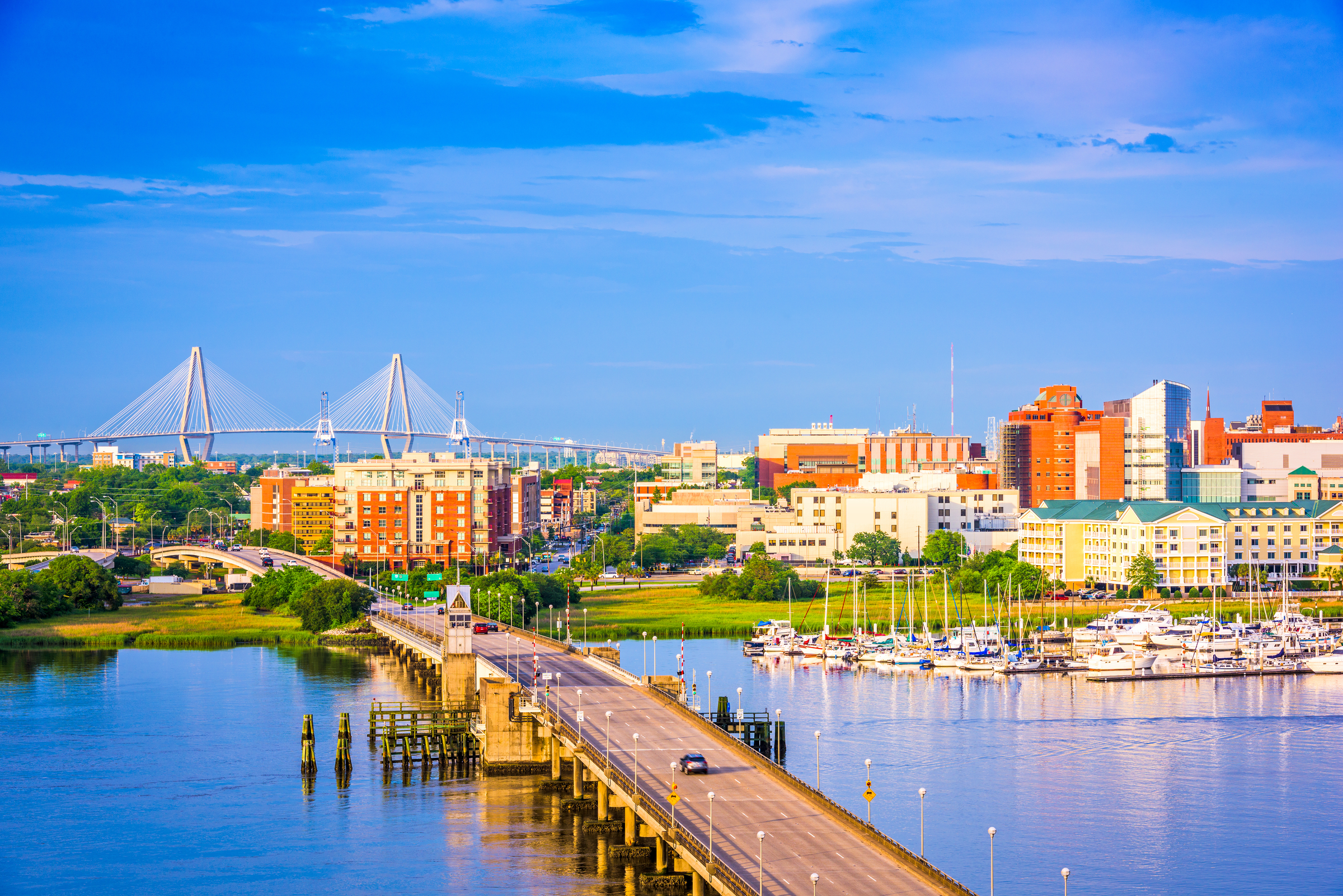 Charleston, South Carolina, USA skyline over the Ashley River.