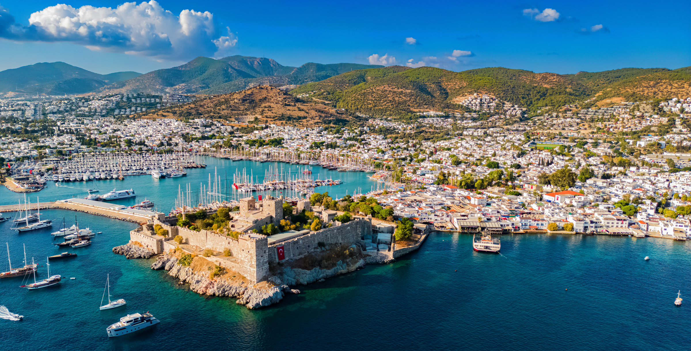 Aerial view of Bodrum in Mugla Province, Turkey.