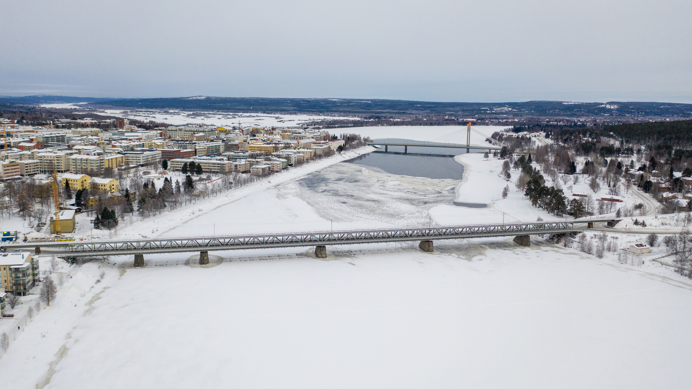 Rovaniemi Ounasjoki River Aerial Winter