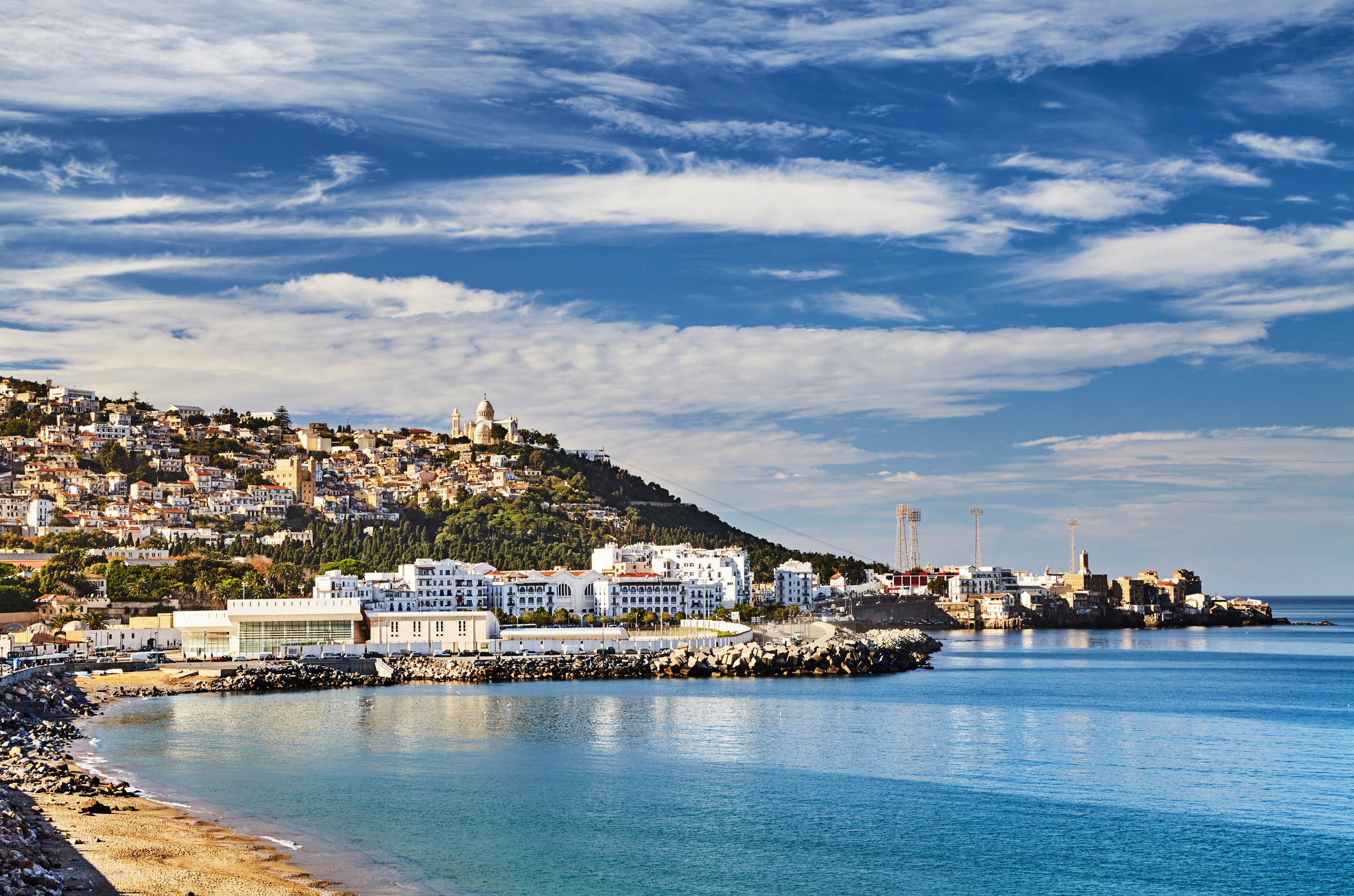 Algiers is the capital and largest city of Algeria, situated on Mediterranean coast of Northern Africa, view of the coast across the bay of Algiers