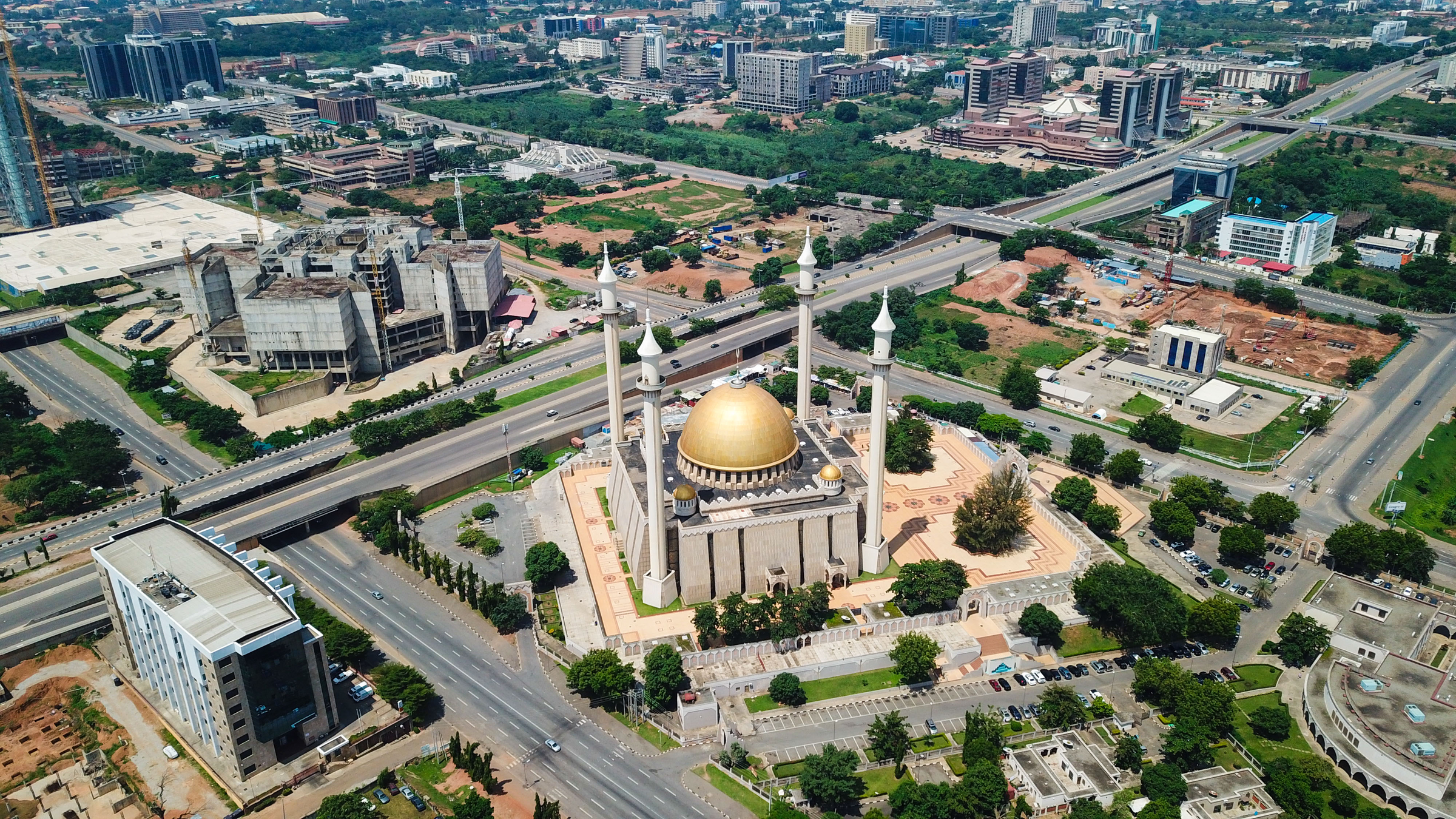 Beautiful Aerial landscape of The National Mosque Abuja City Nigeria