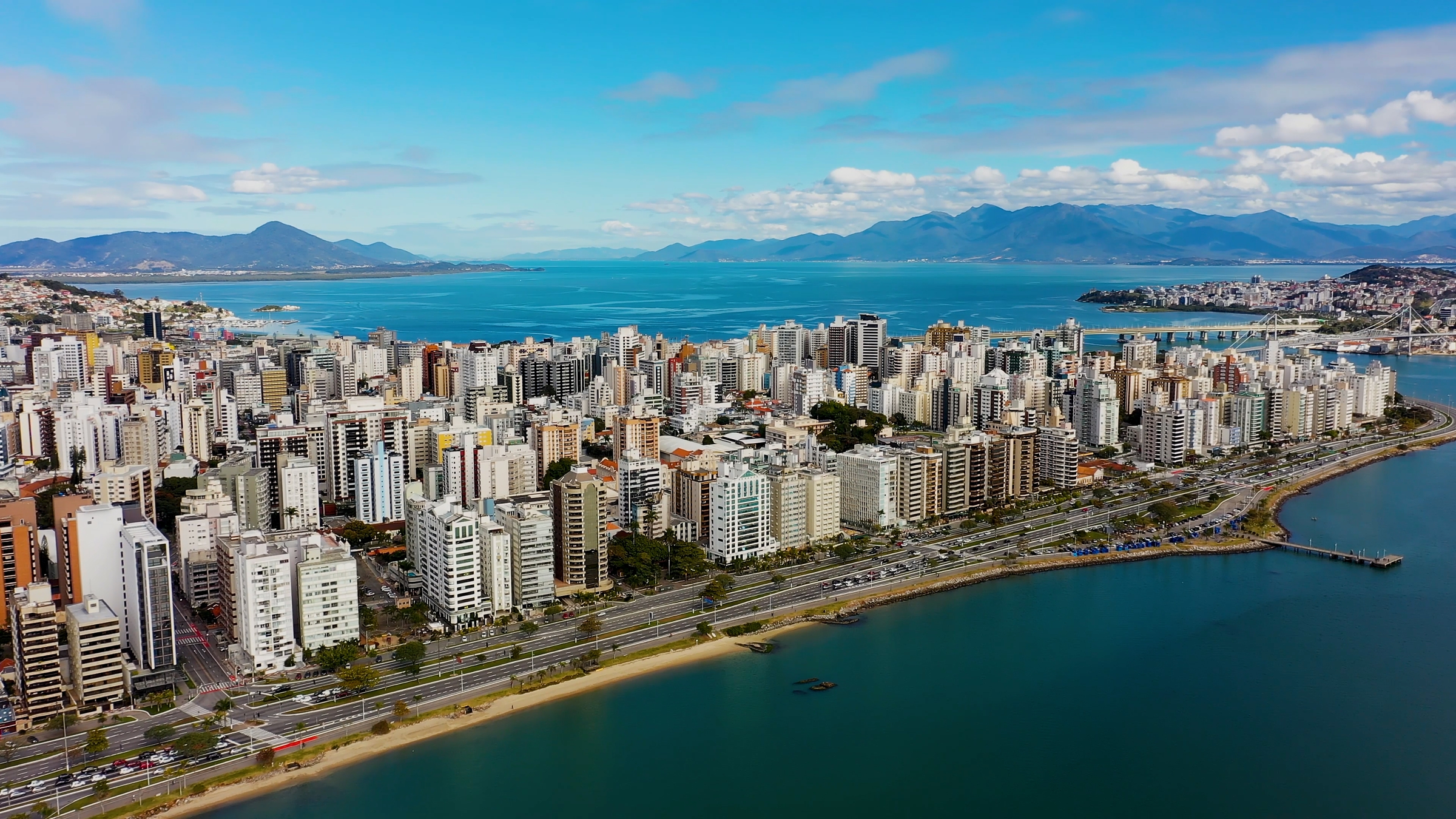 Downtown Florianopolis Brazil. Cityscape of downtown Florianopolis state of Santa Catarina Brazil. Tropical island. International travel destinations.