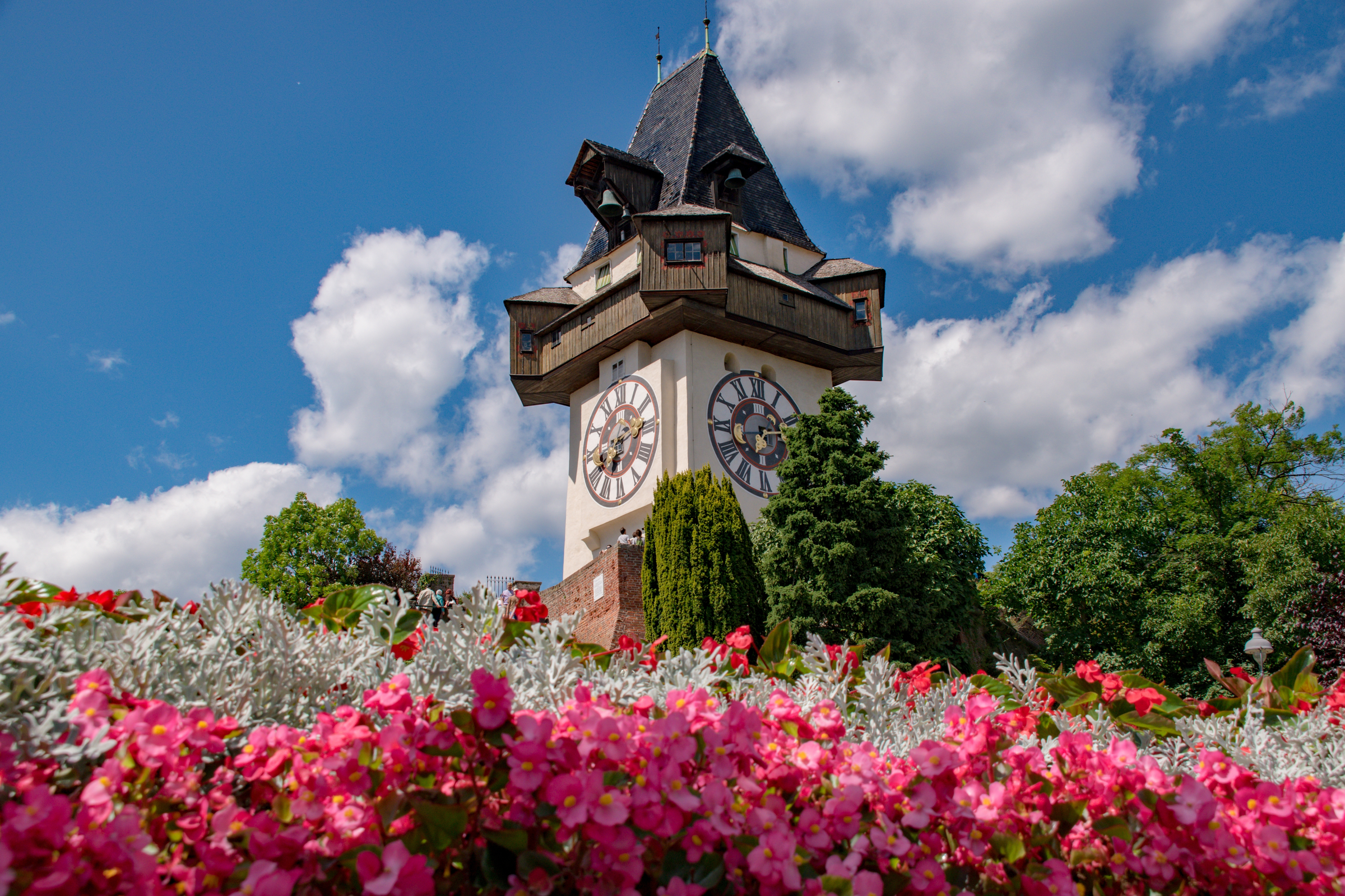 Classic view of famous Grazer Uhrturm (Clock Tower) in the historic city of Graz,Styria, Austria.