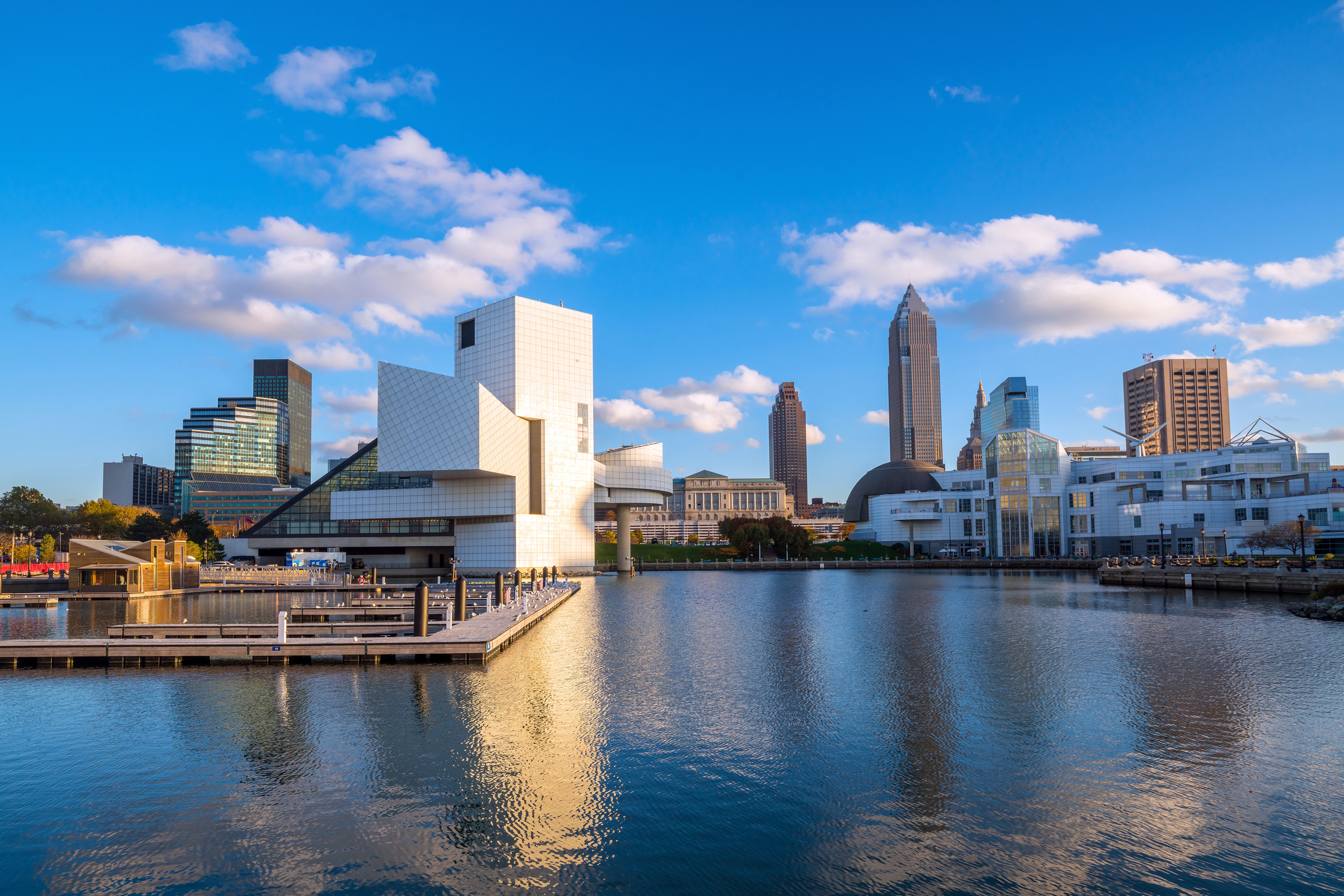 Downtown Cleveland skyline from the lakefront in Ohio USA