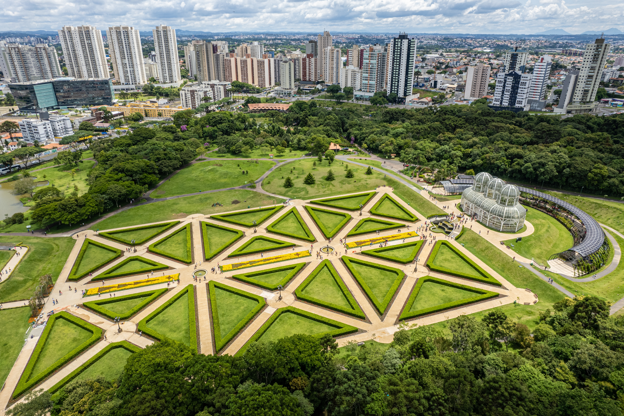 Aerial view of the Greenhouse at the Botanical Garden of Curitiba, Paraná, Brazil.