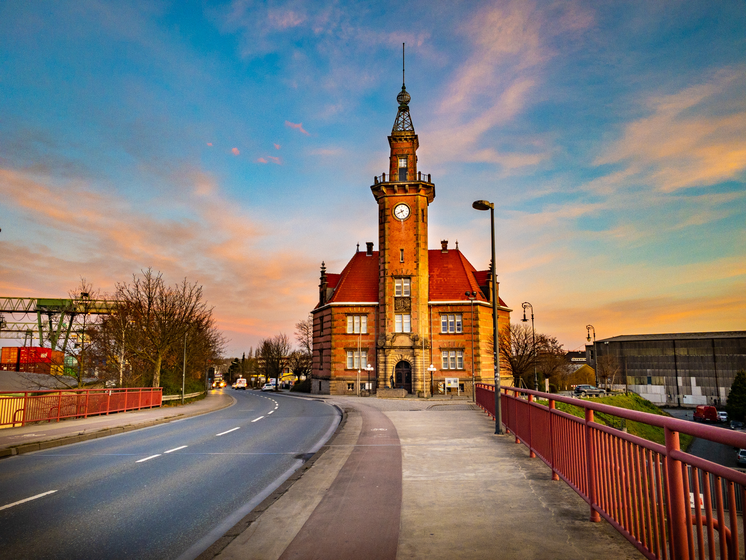 Old harbor tower clock at Dortmund