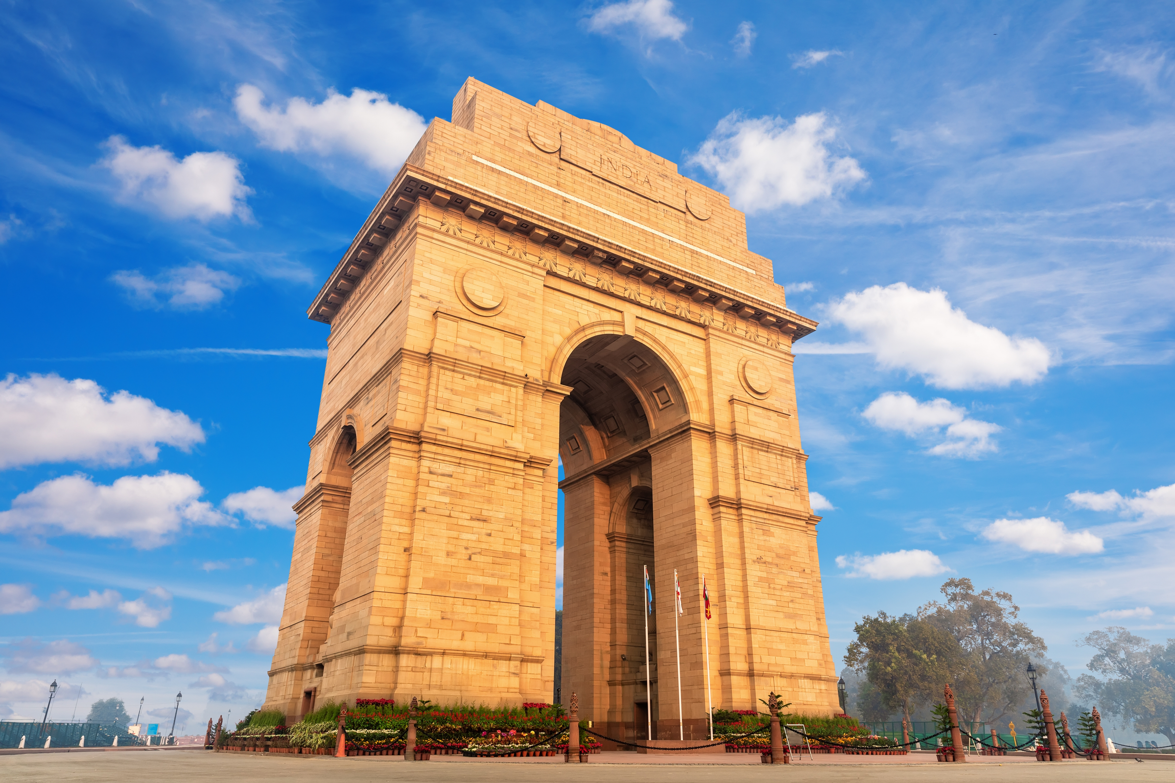 View on India Gate in a cloudy day, New Dehli, Delhi, India