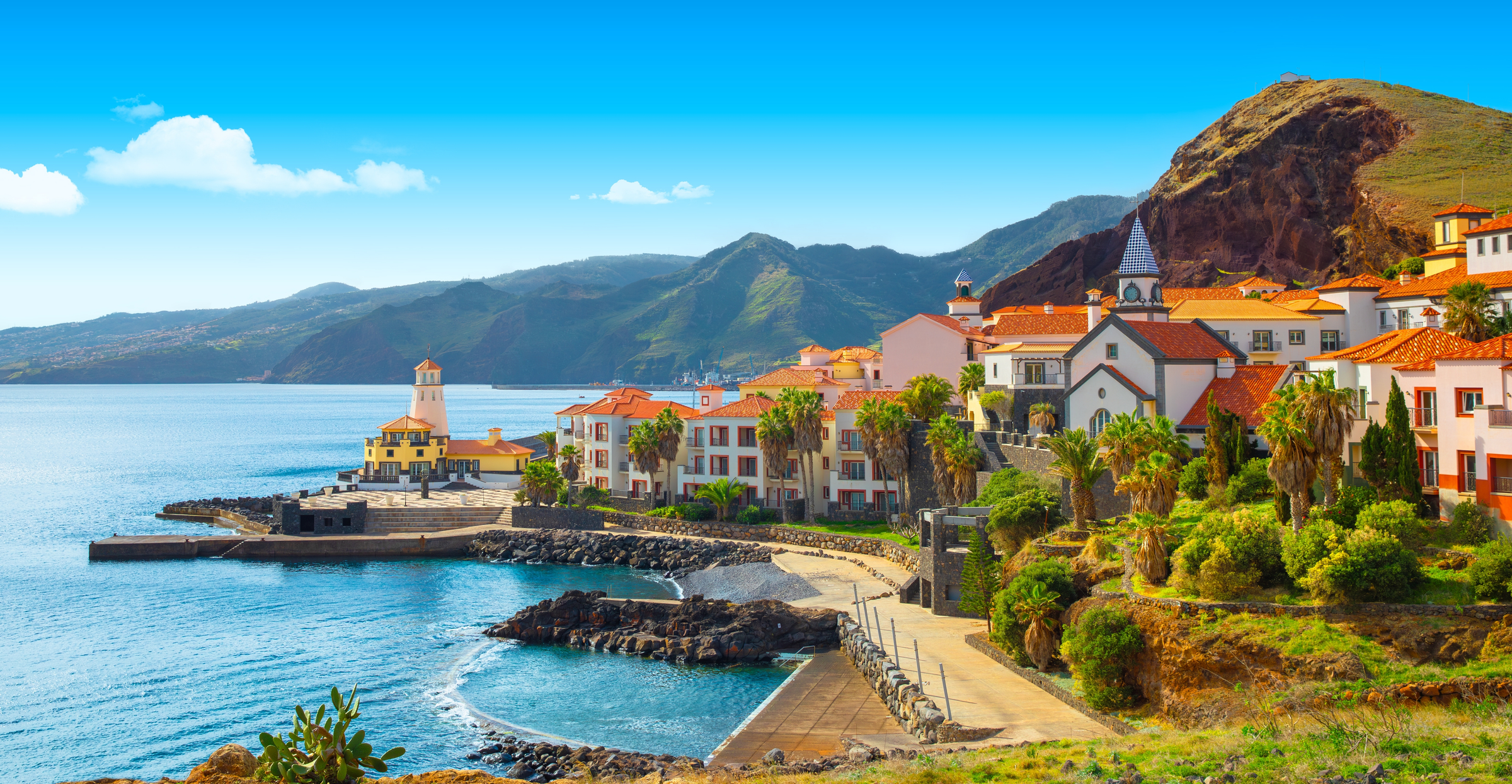 Panoramic view of the small village of Canical, near Ponta de Sao Lourenco. Madeira Island, Portugal