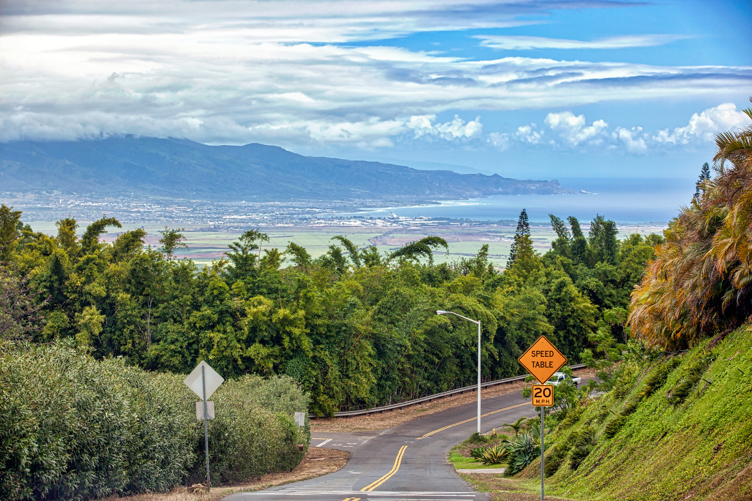 View of Kahului and the West Maui Mountains from Up Country on Maui, Hawaii