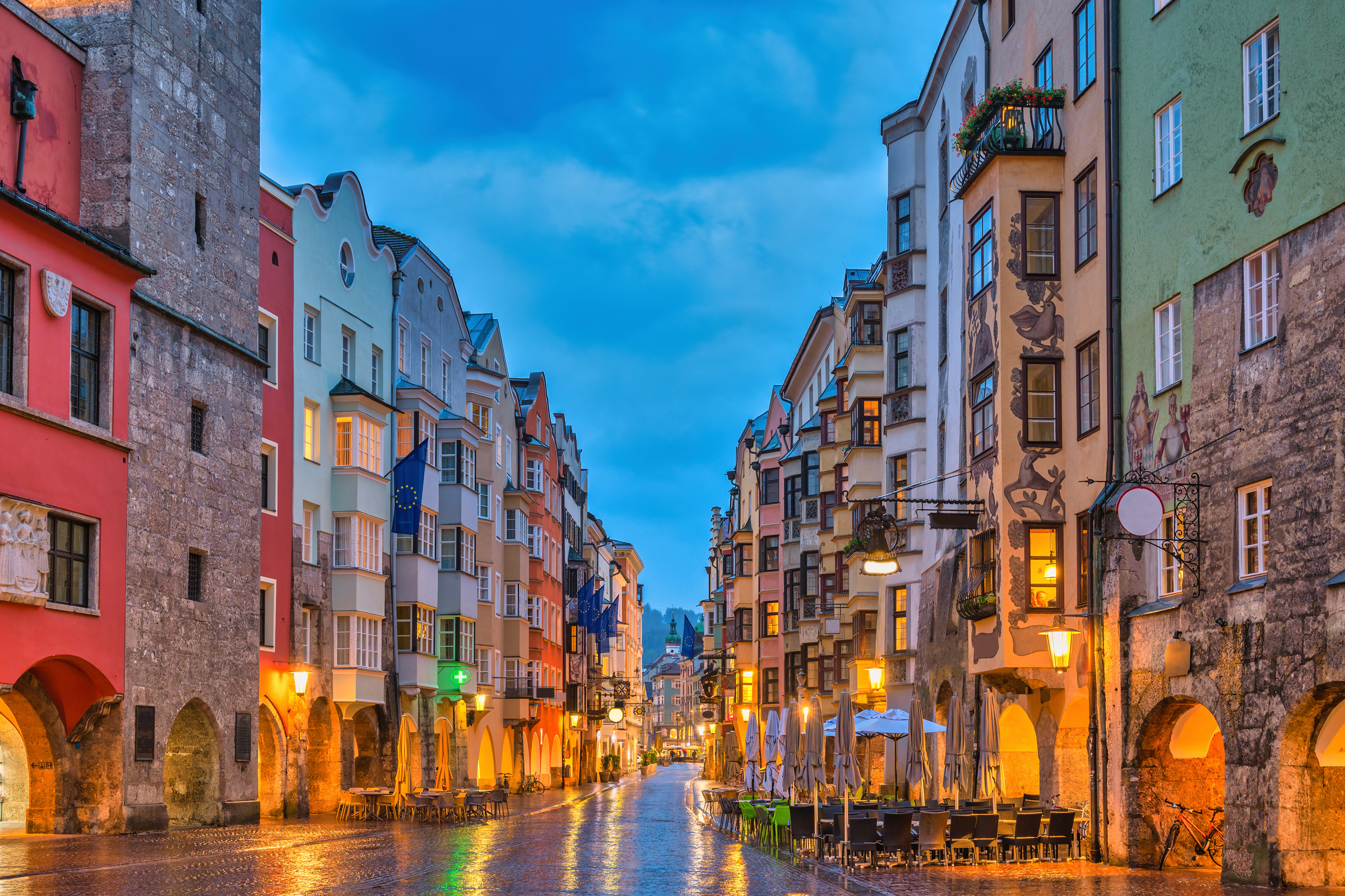 Innsbruck Austria, night city skyline at historic old town of Herzog Friedrich Street