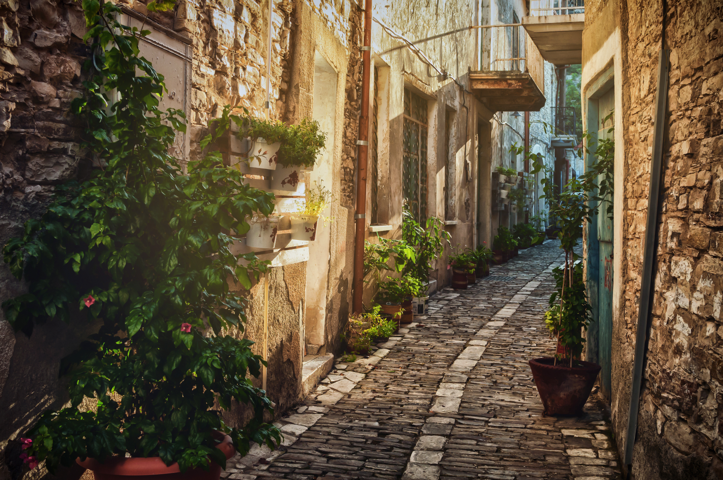 Quiet narrow street in an old village of Pano Lefkara. Larnaca District, Cyprus