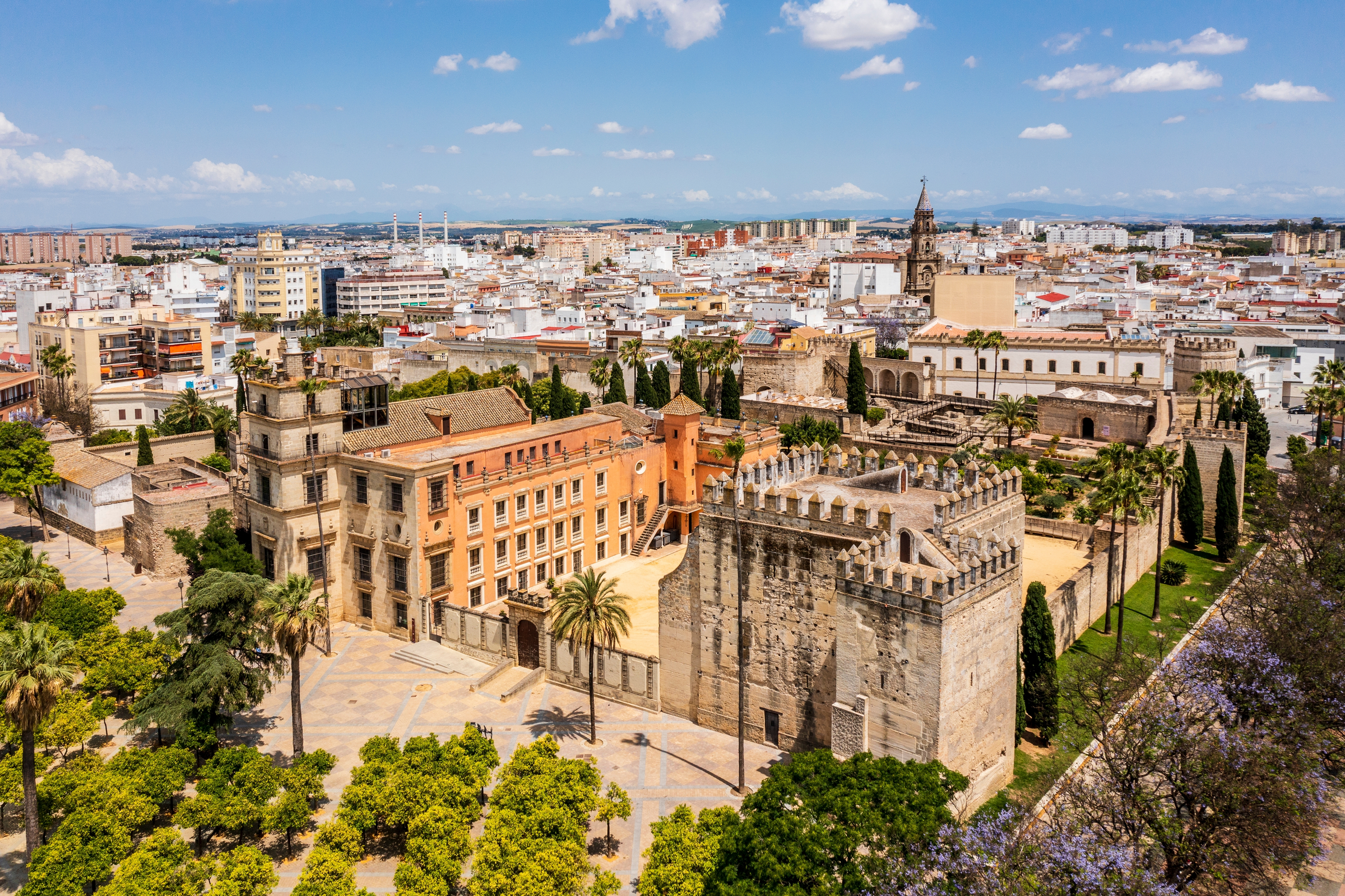 Wonderful aerial view of Jerez de la Frontera, city in the province of Cadiz in the community of Andalusia, in southwestern Spain. Jerez, Cadiz, Spain