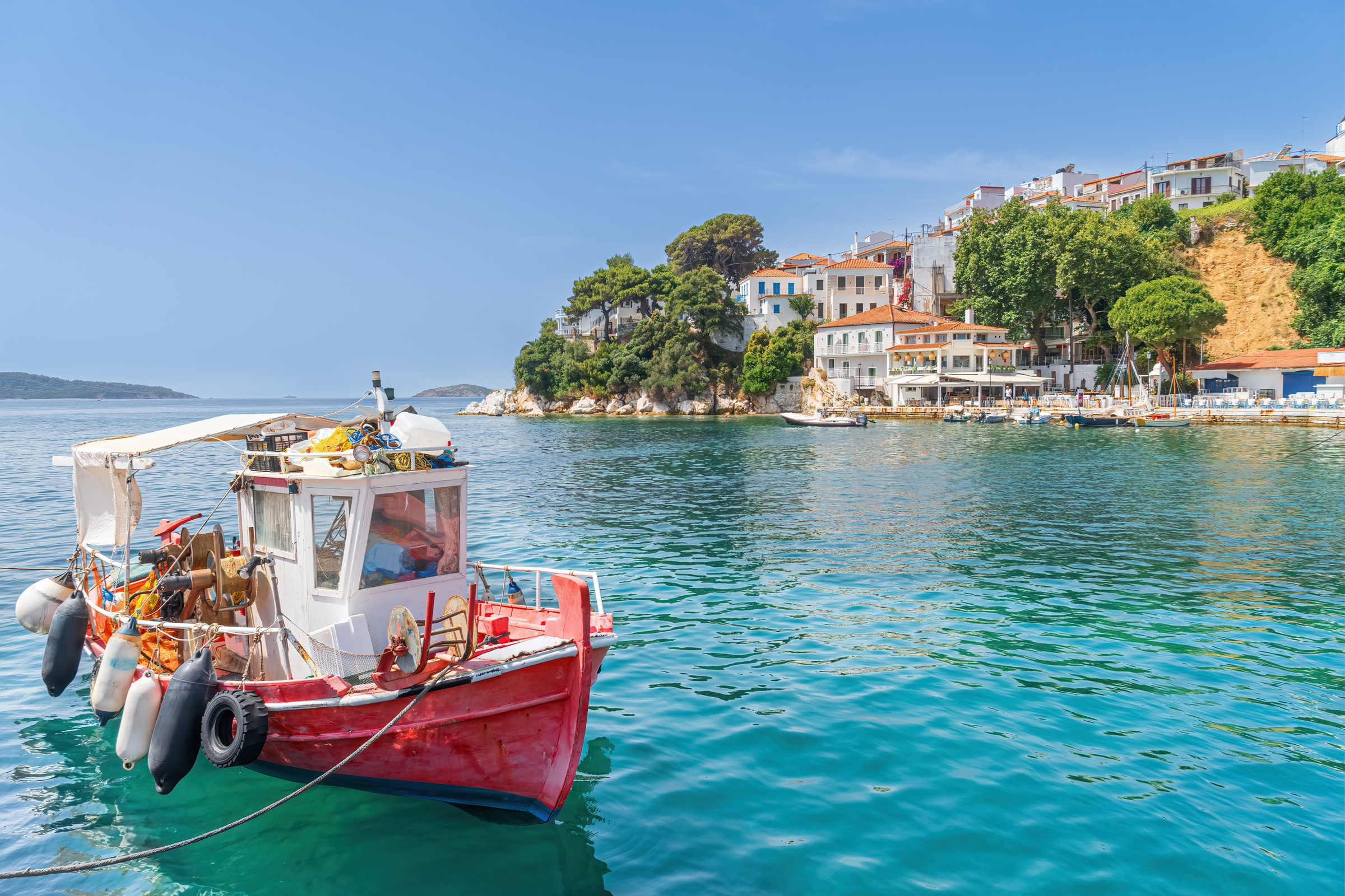 Skiathos old port on the island of Skiathos one of the Cyclades islands in Greece