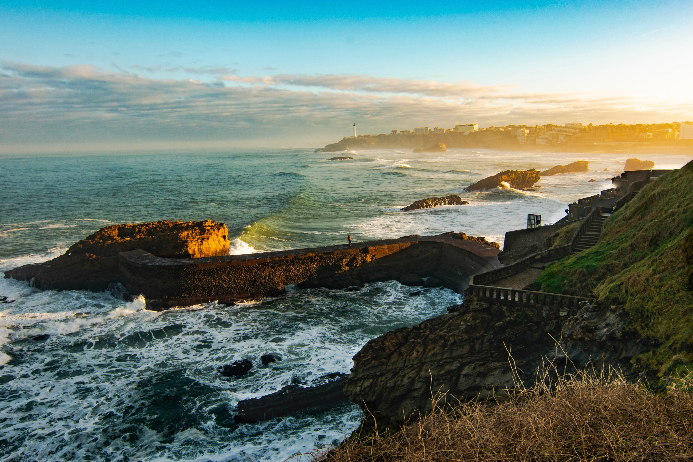 view during sunrise in biarritz coastline