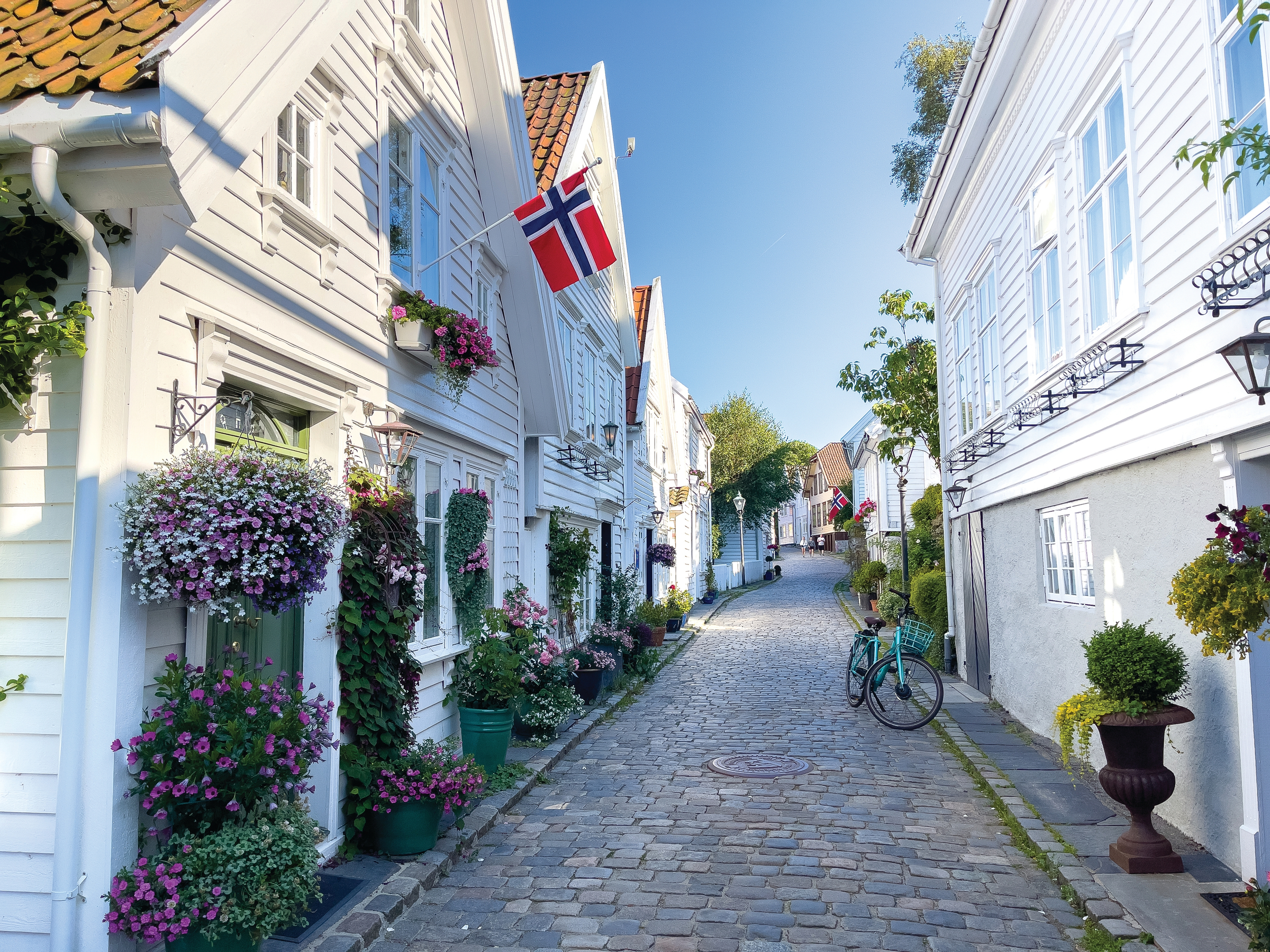 Gamle Stavanger Old Town Stavanger wooden houses, Norwegian "hygge" clean historical street