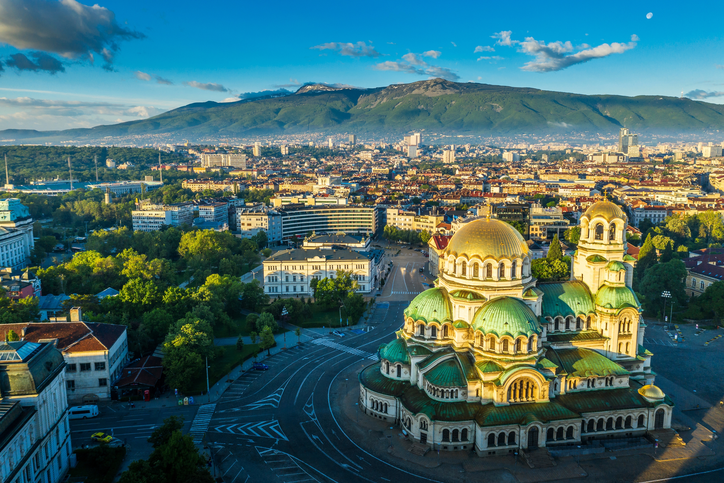 Aerial view by drone, alexander nevsky russian orthodox cathedral, sofia, bulgaria, europe