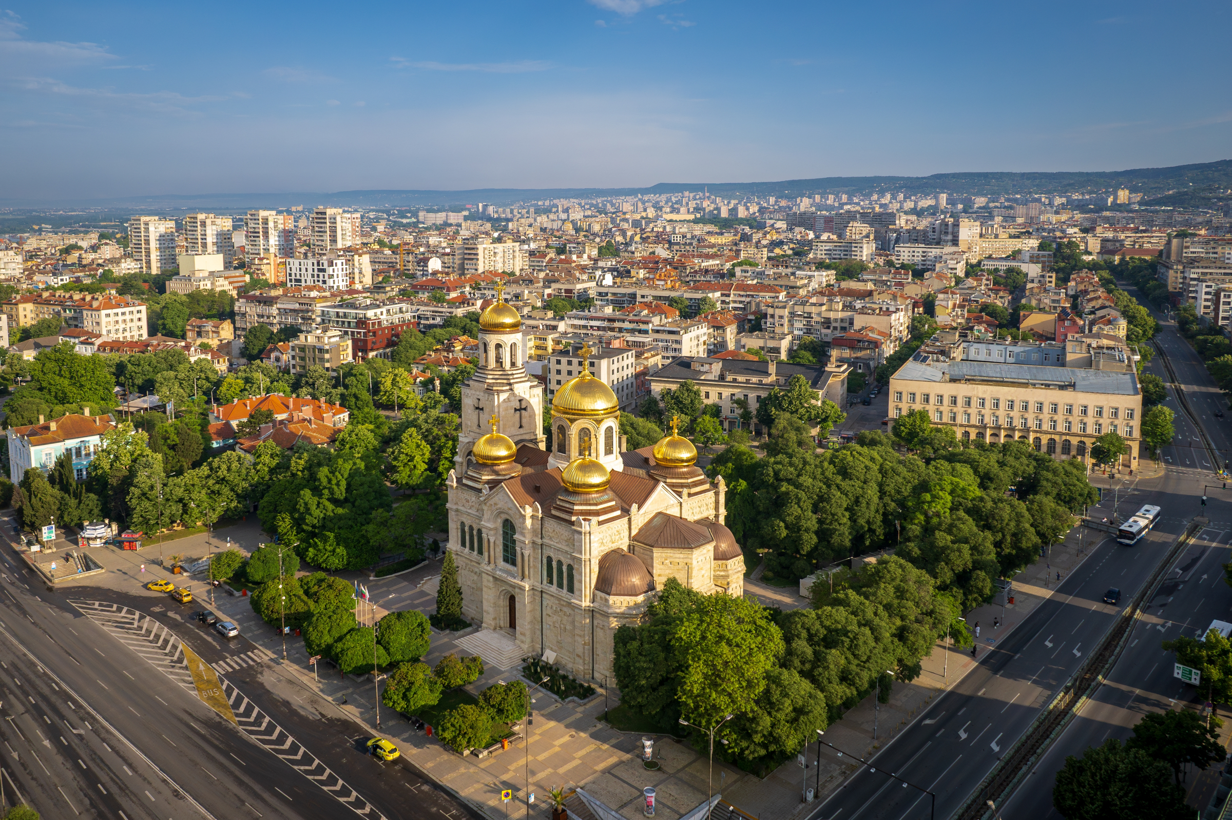 Aerial view of The Cathedral of the Assumption in Varna. Varna is the sea capital of Bulgaria.