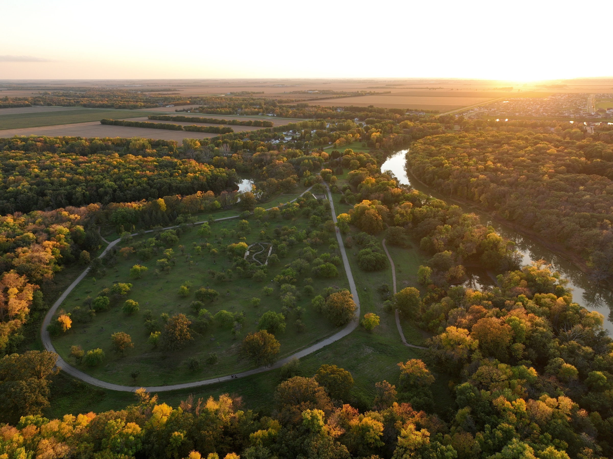 Fall season in Fargo, North Dakota. Beautiful Fall sunset picture taken over Orchard Glen Park.