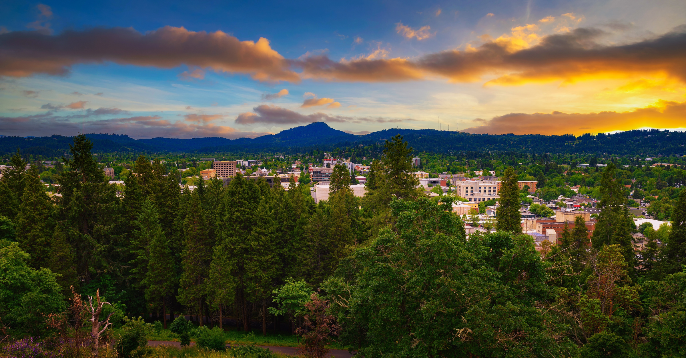 Sunset over Eugene, Oregon, viewed from Skinner Butte Lookout.