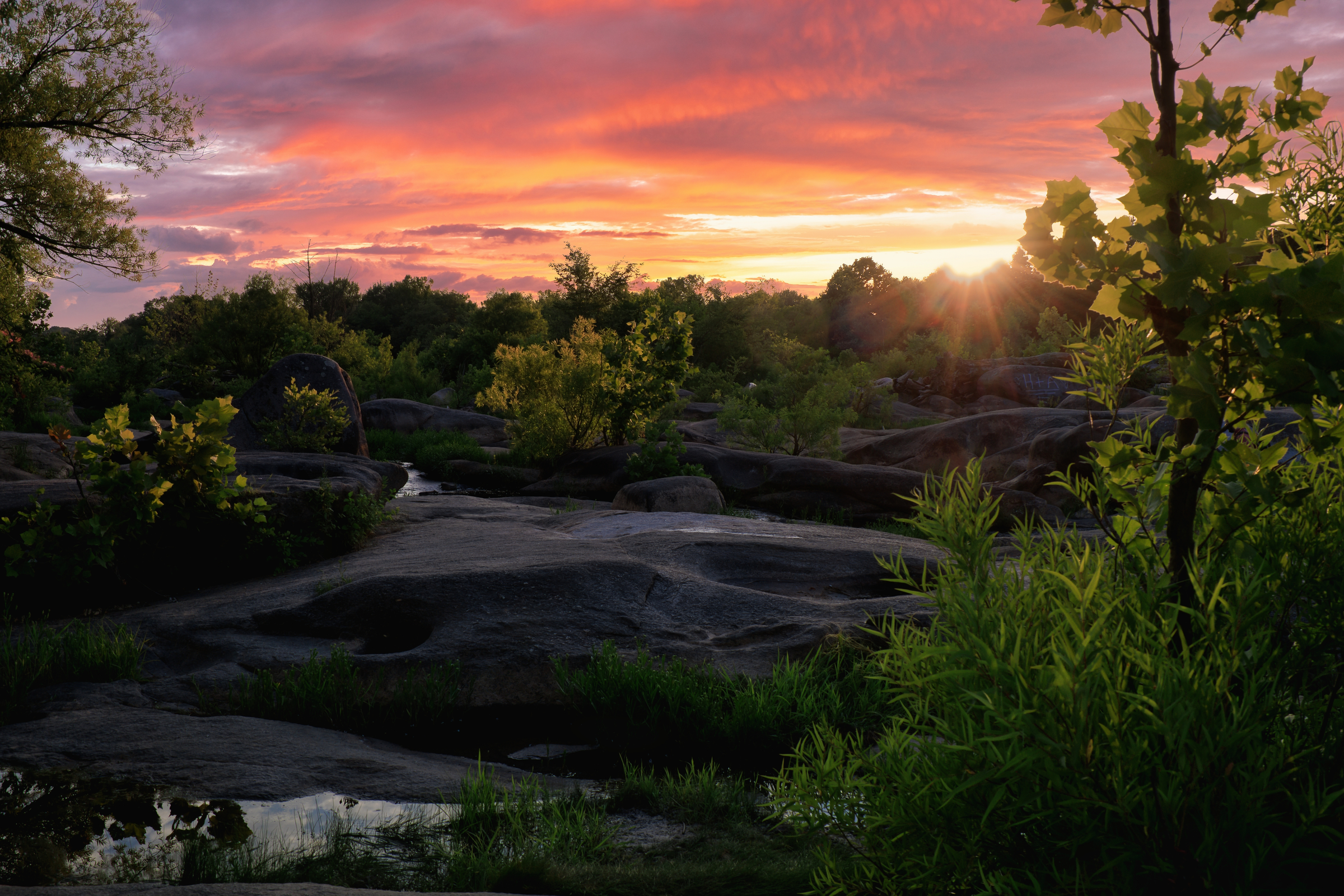 Beautiful Sunset at the Belle Isle Dry Rocks on Belle Isle, in Richmond, Virginia.