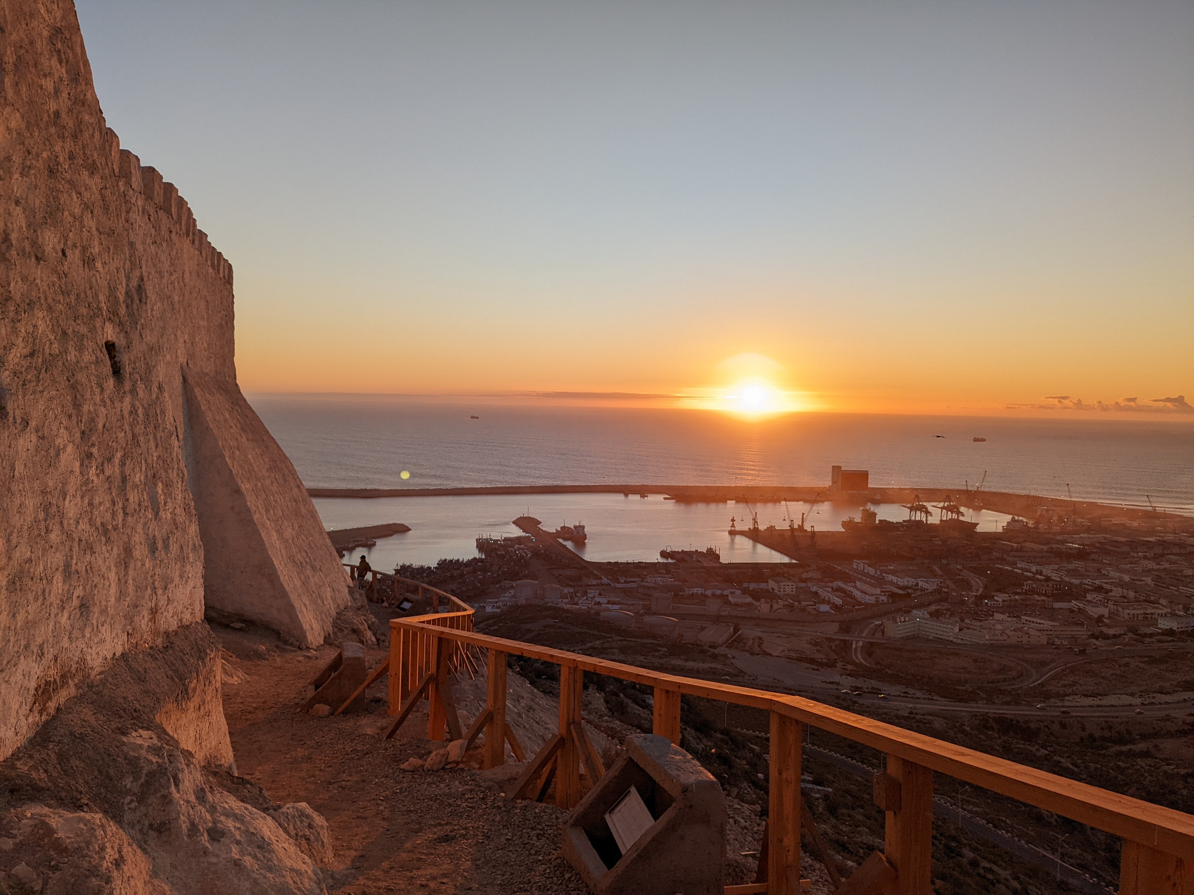 Agadir kasbah ruins above city with beautiful panorama landscape view,favourite viewpoint for a city hike.Morocco