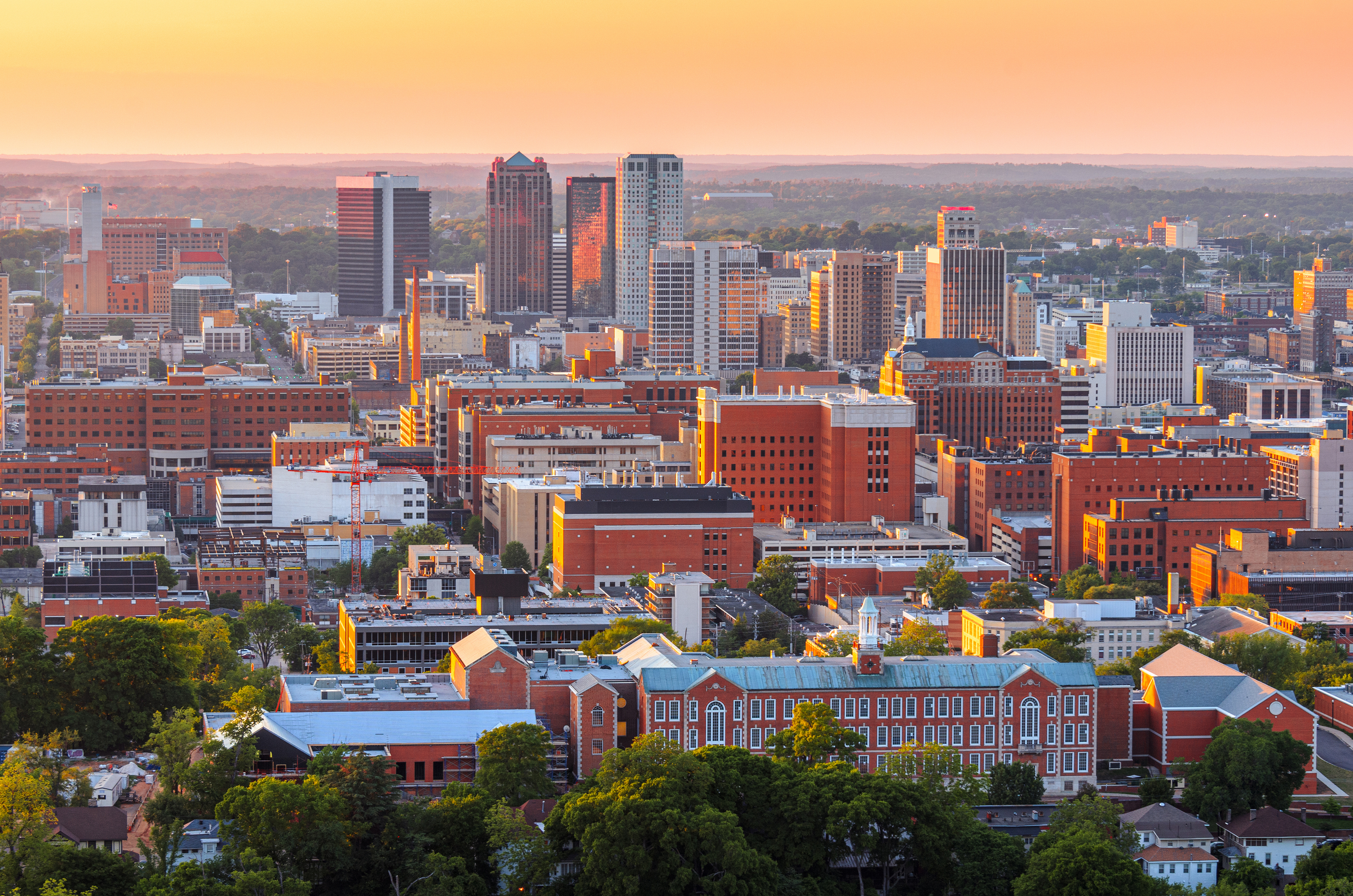 Birmingham, Alabama, USA downtown city skyline at dusk.