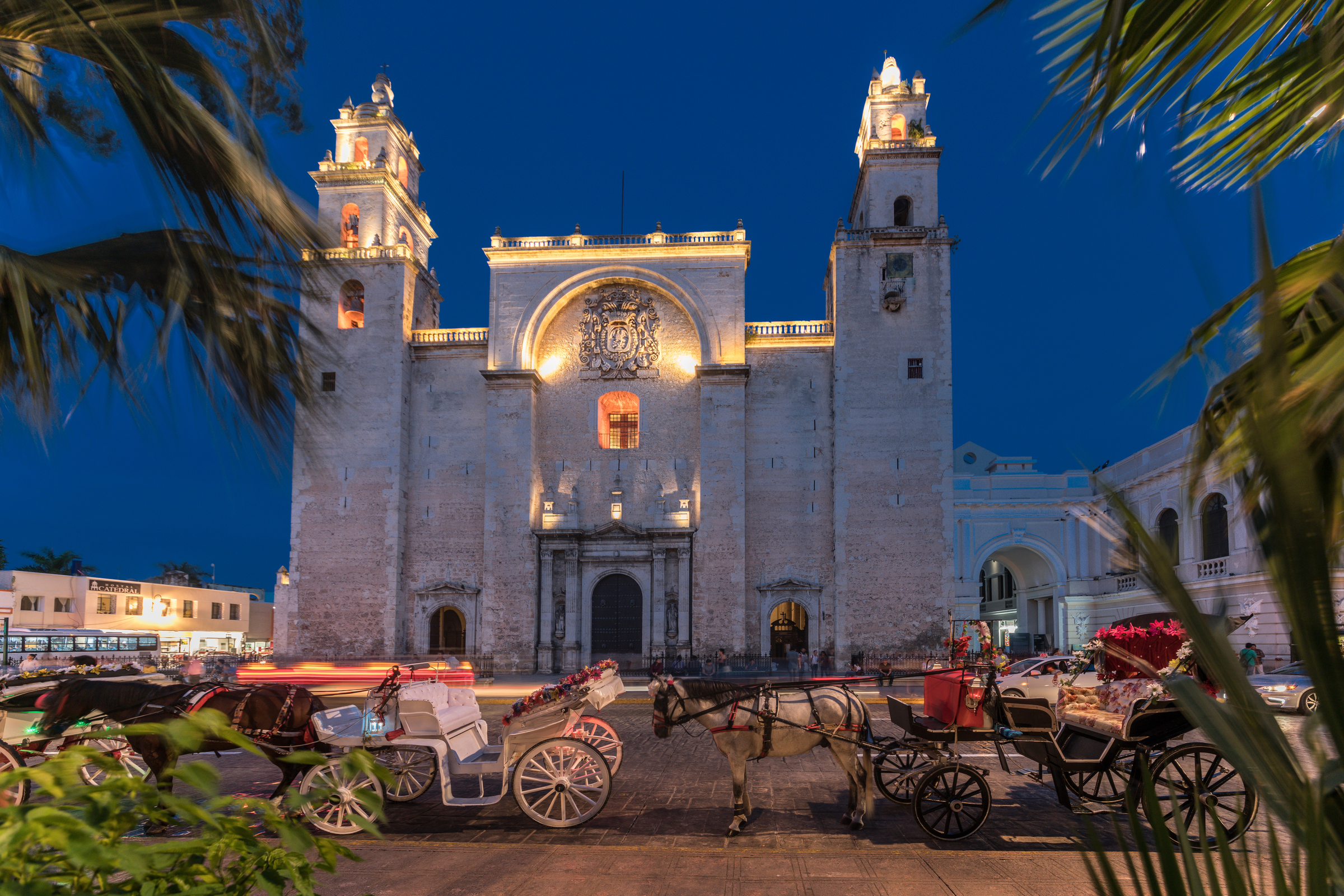 Public place in the city of Merida at night