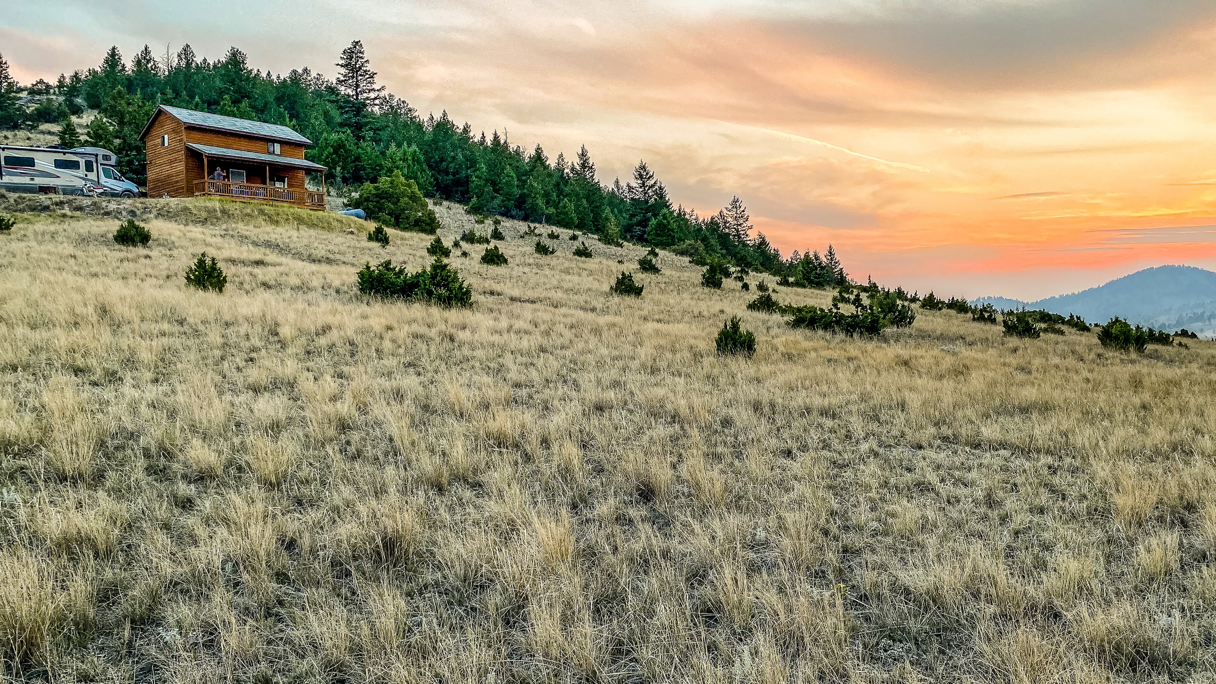 Sunset over the valley and mountains near Helena Montana