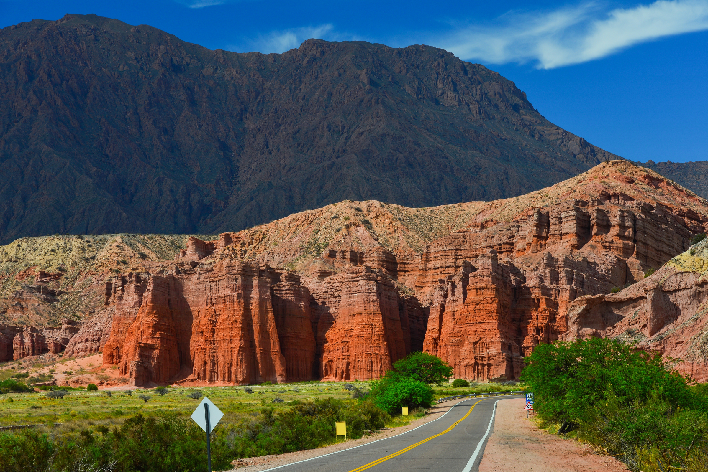 A scenic stretch of the road through the Quebrada de las Conchas, or Quebrada de Cafayate, Salta Province, northwest Argentina.