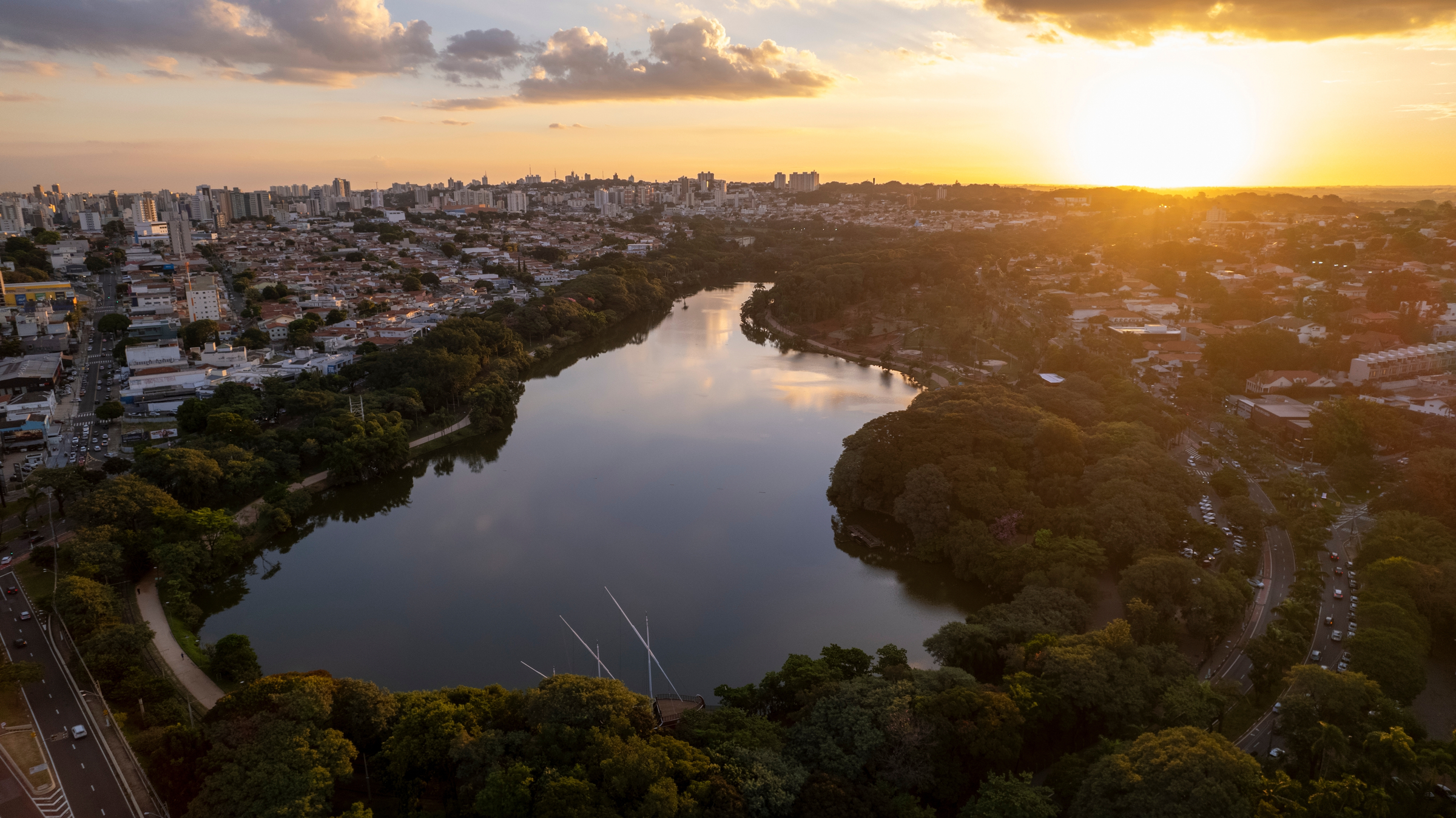 Taquaral Lagoon in Campinas, aerial view of the Portugal park, São Paulo, Brazil