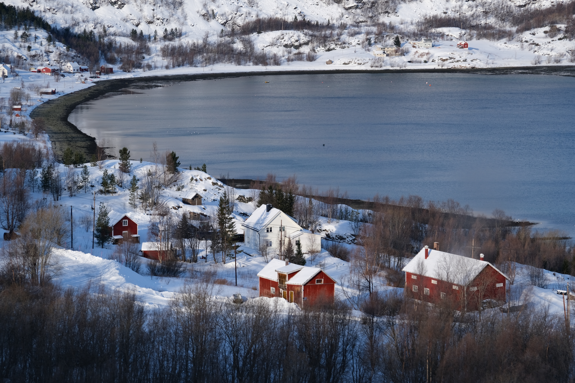 View of the fjord along the road in Alta, Norway