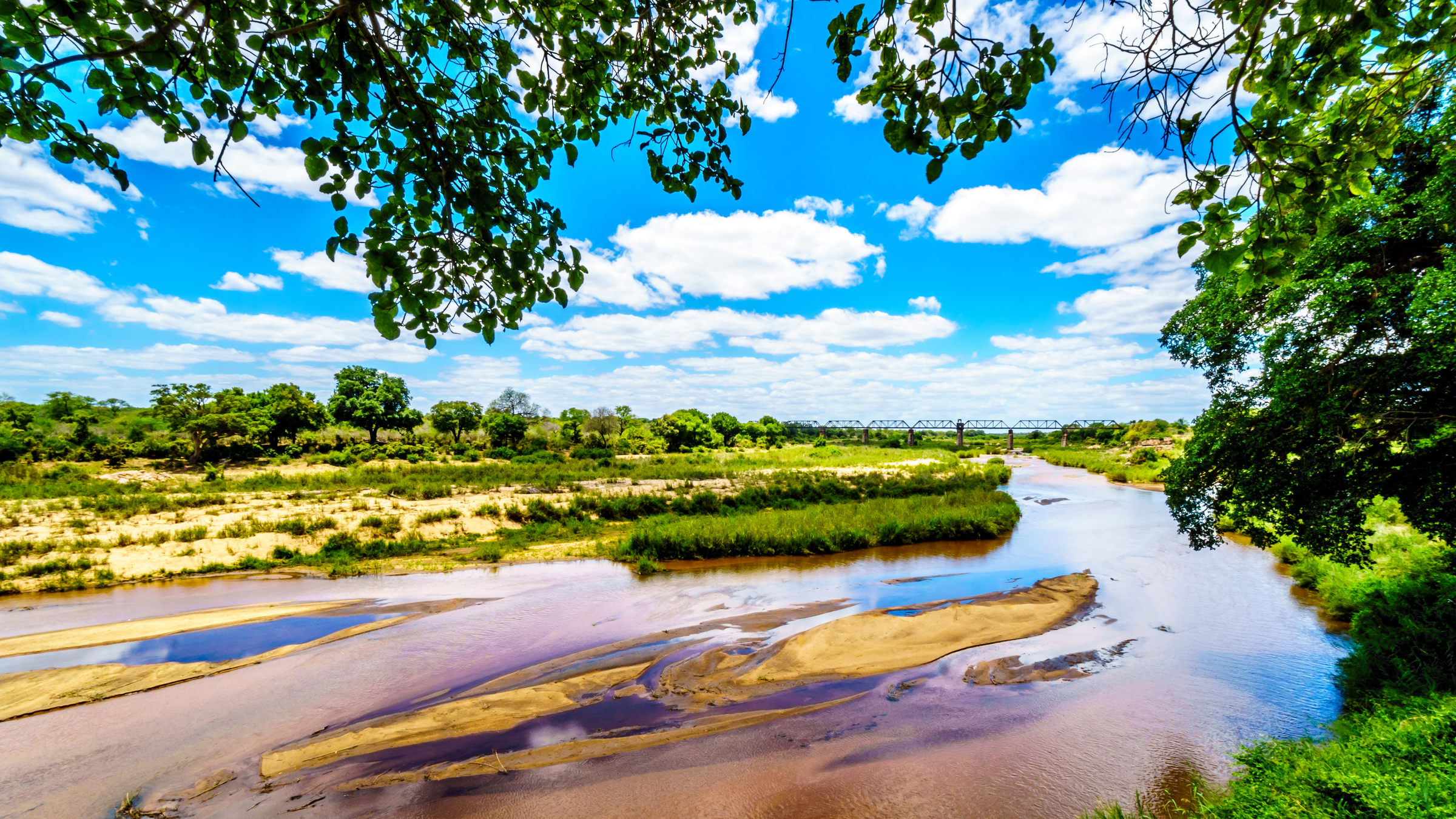 Railway Truss Bridge over the Sabie River at Skukuza Rest Camp in Kruger National Park in South Africa