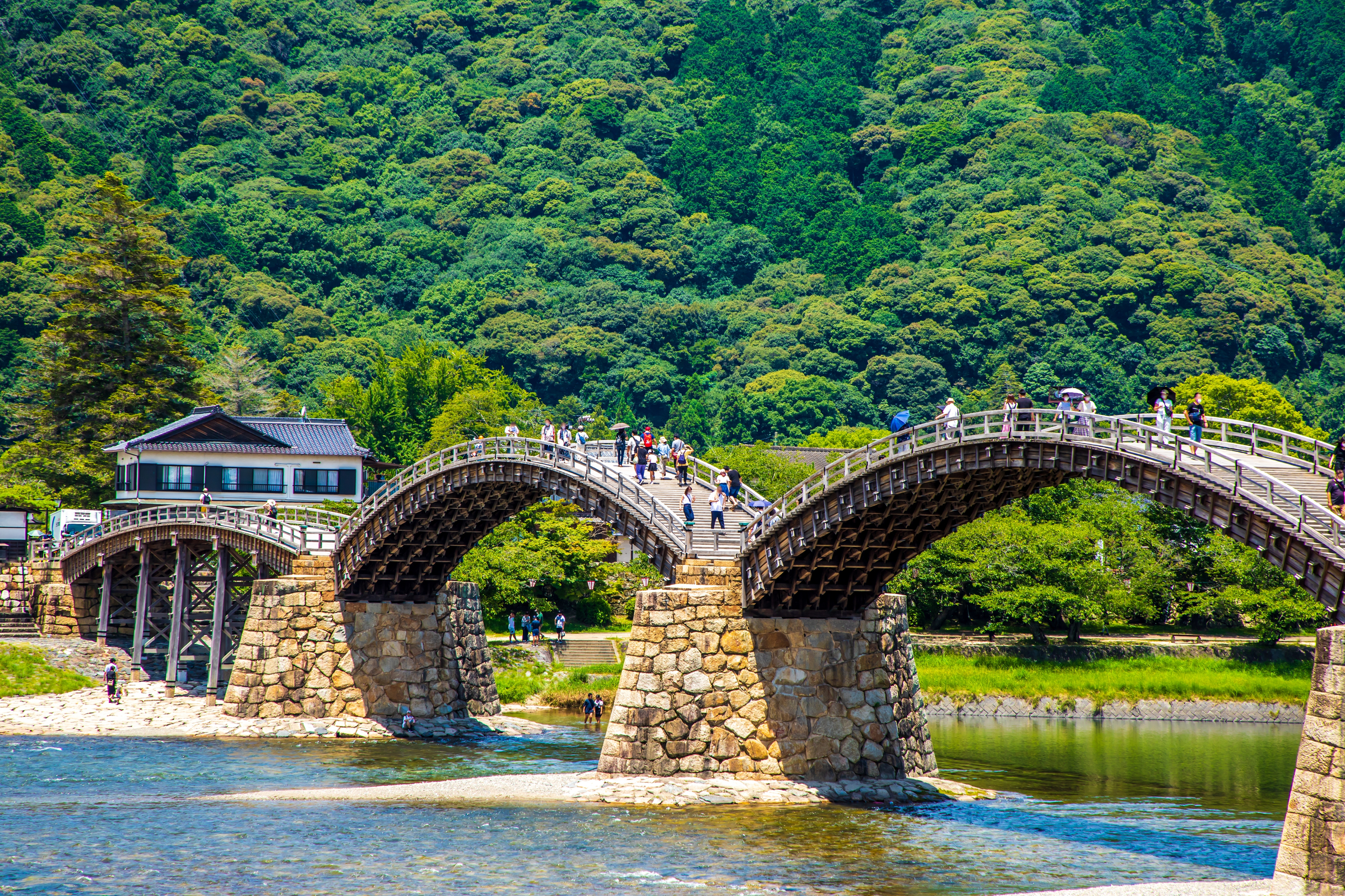 Kintaikyo Bridge on a clear day Iwakuni City, Yamaguchi Prefecture