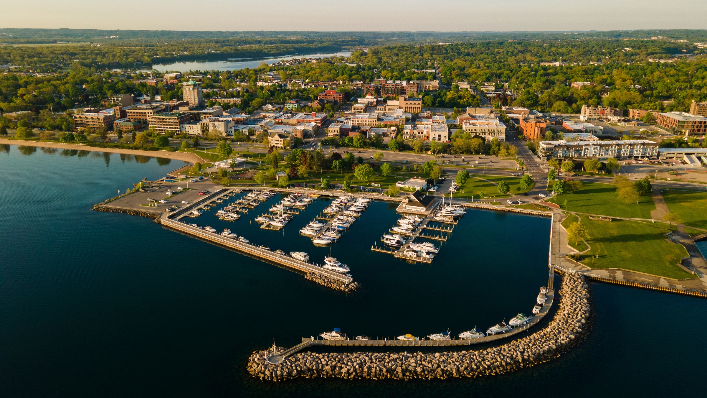 Boat Marina in Grand Traverse Bay, Traverse City Michigan 