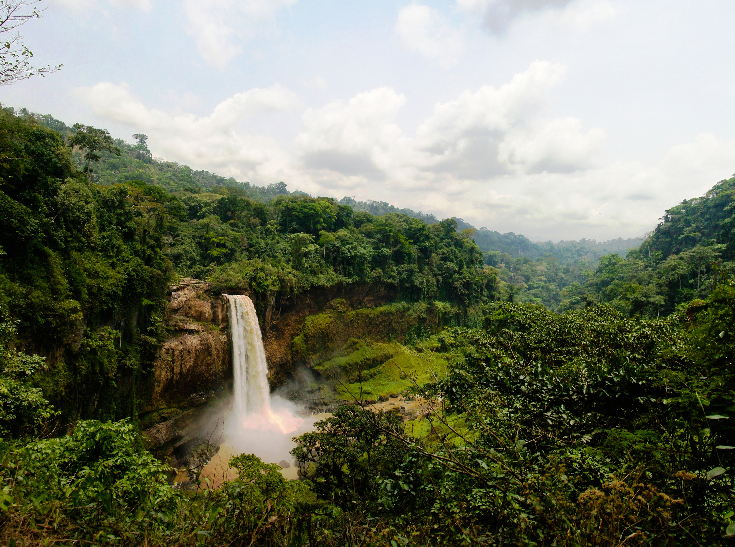 Panorama of main cascade of Ekom waterfall at Nkam river, Cameroon