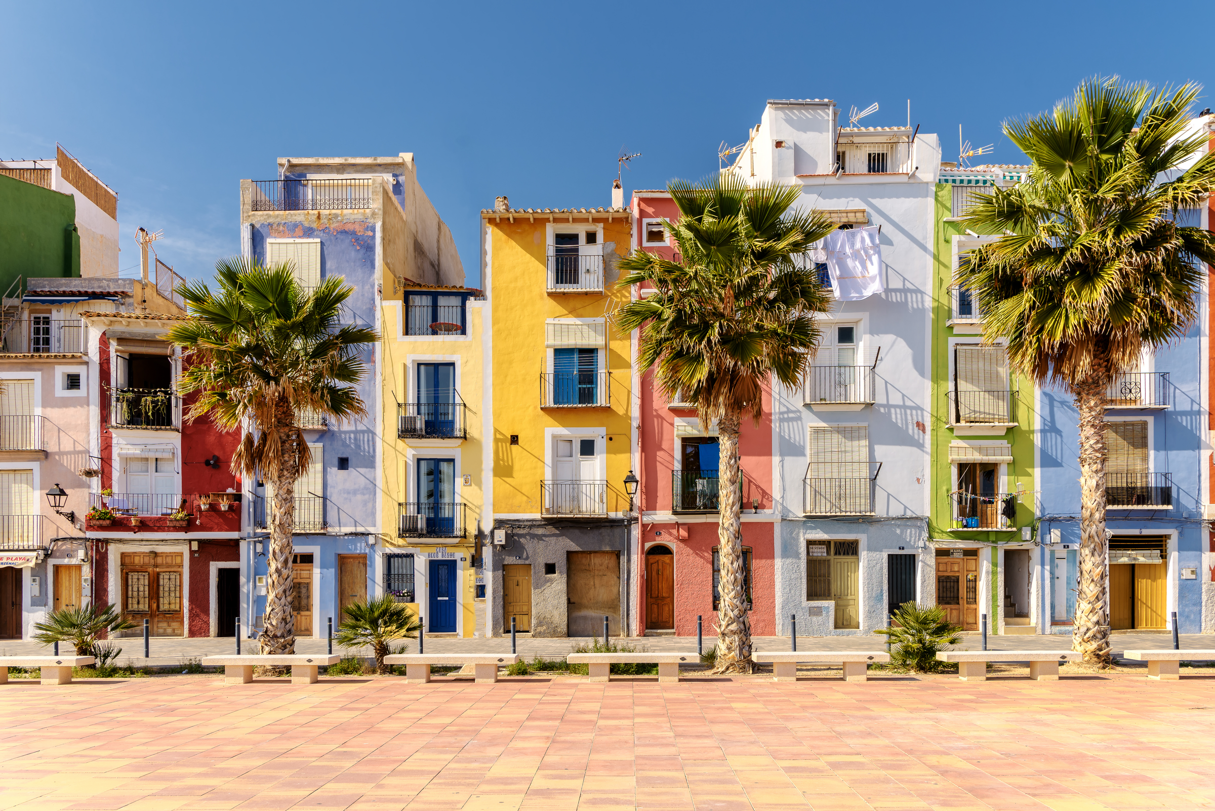 Colorful homes in seaside villa of Villajoyosa in Southern Spain