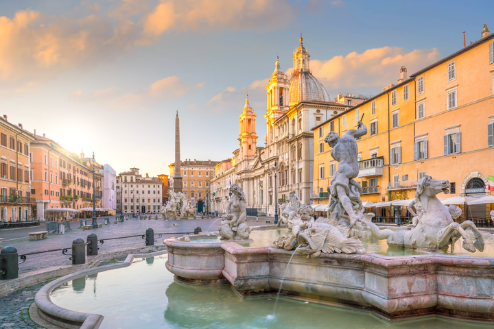 Piazza Navona in Rome, Italy at twilight