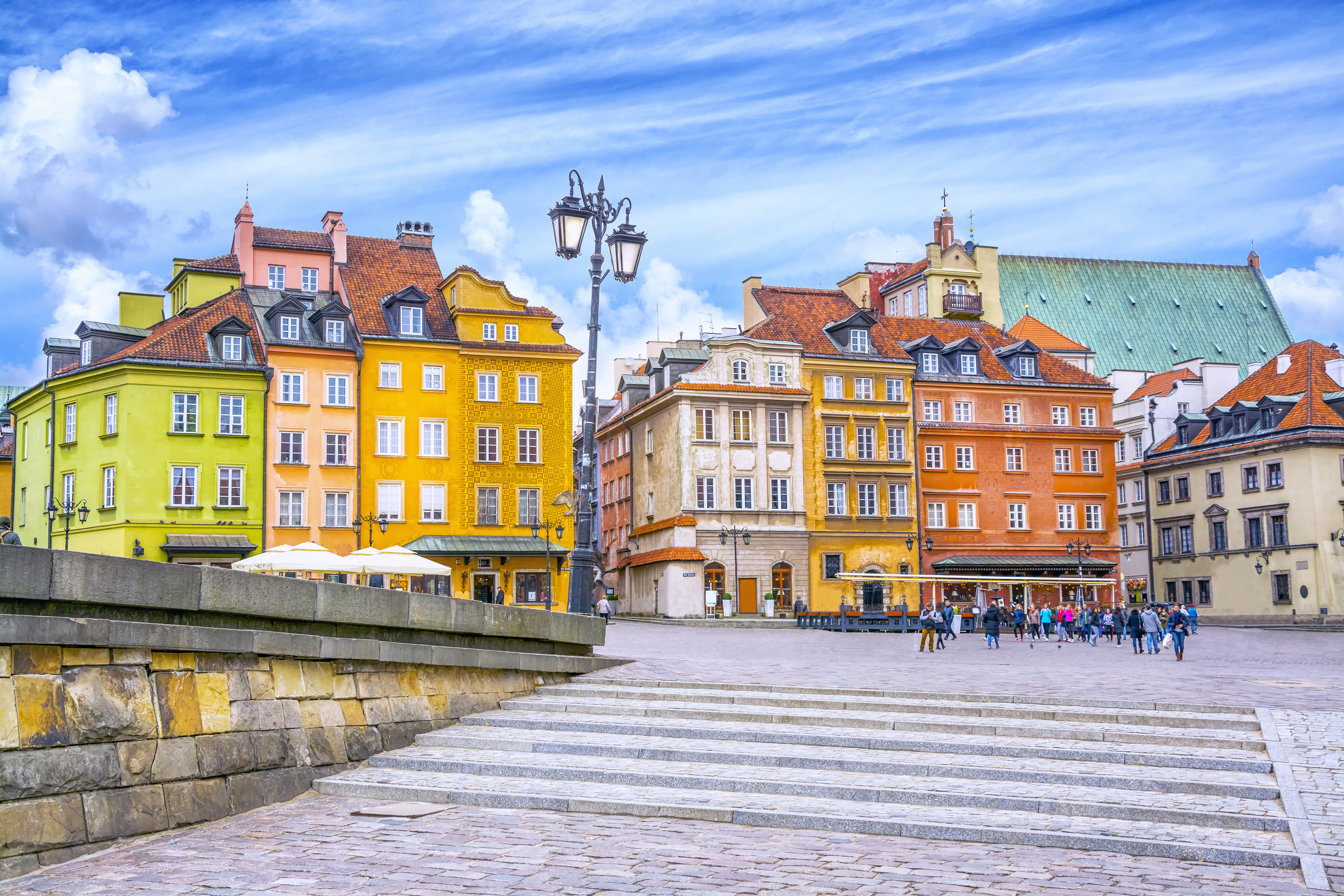 Colorful houses in Castle Square in the Old Town of Warsaw, capital of Poland.