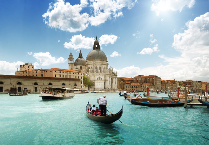 Grand Canal and Basilica Santa Maria della Salute, Venice, Italy and sunny day