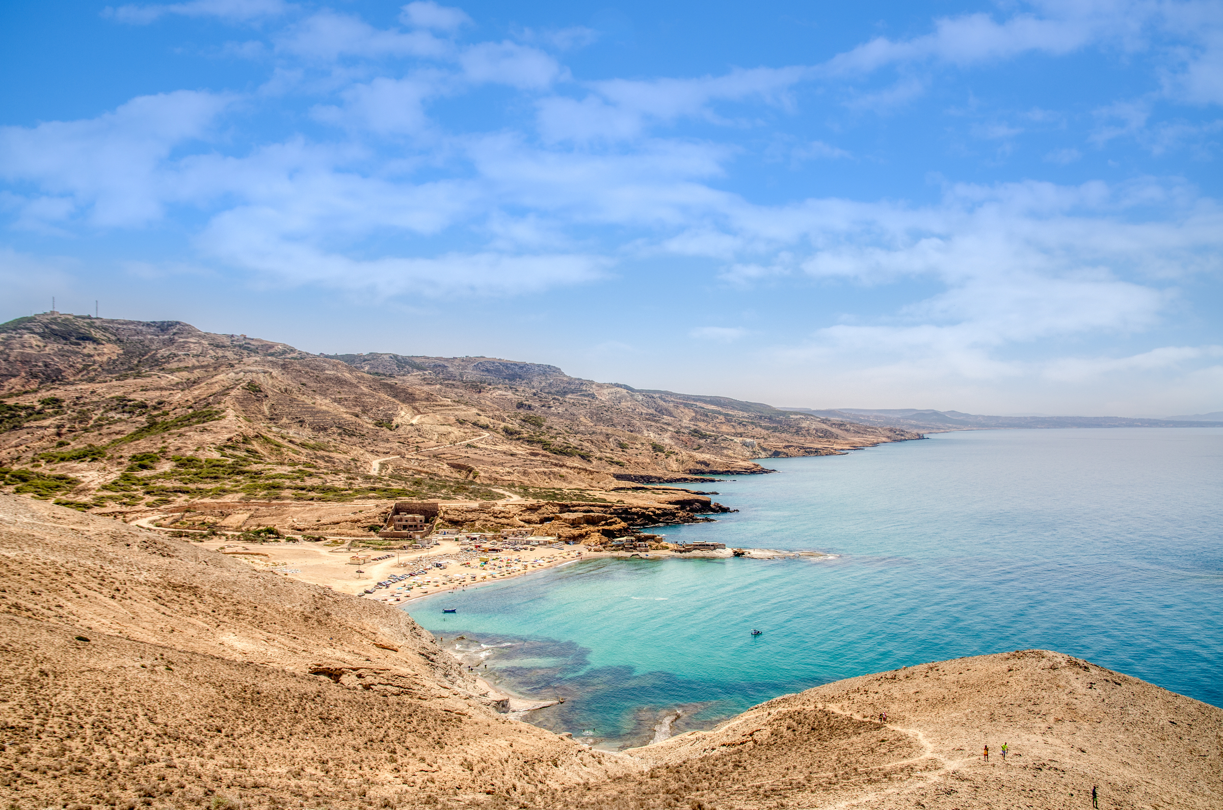 Charrana Beach In Nador city - Morocco - melilla. Perfect beach view, Summer holiday and vacation design, Mediterranean beach, Beautiful mountains and beautiful sand, Tranquil scenery, relaxing beach.