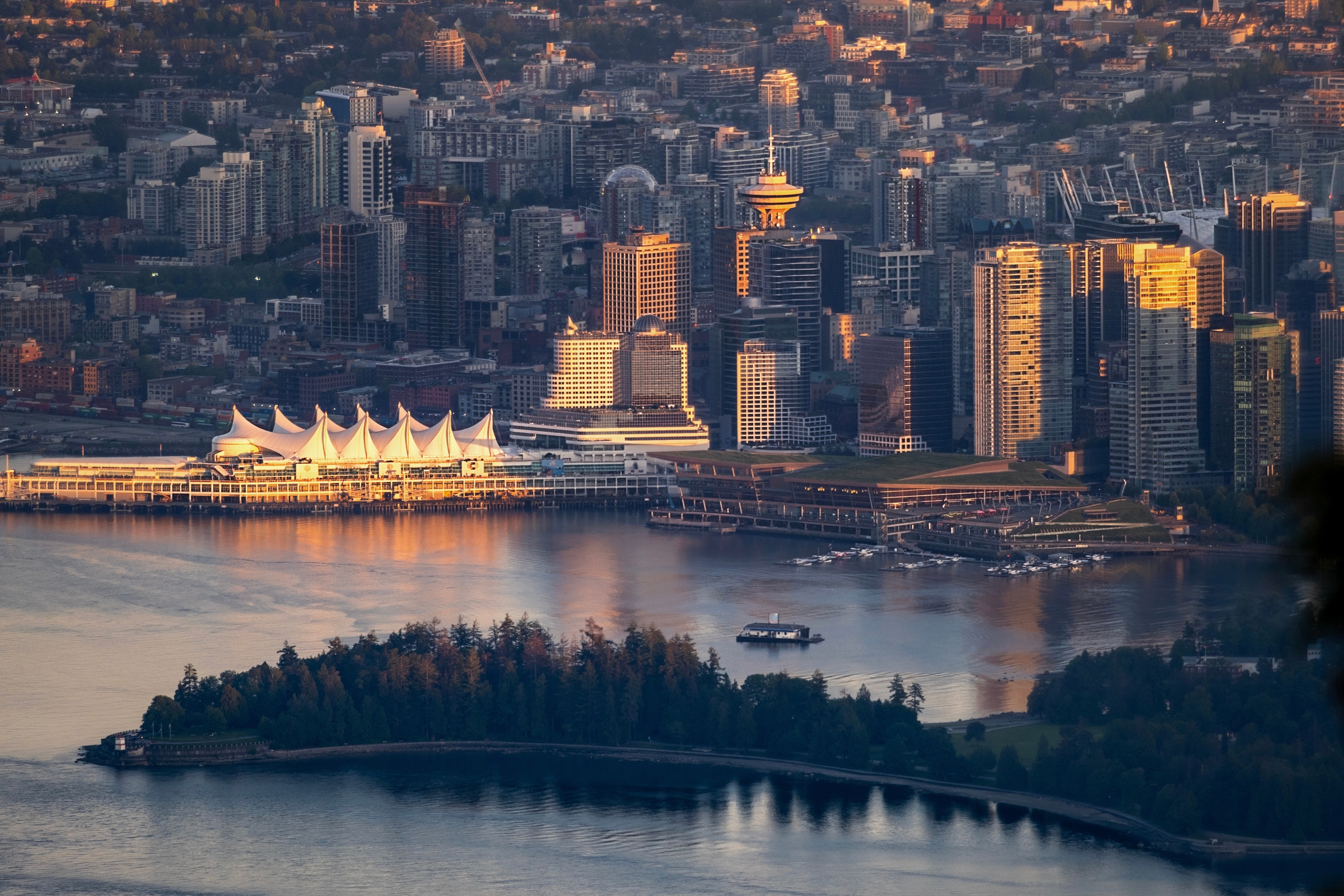 Kayaking around Vancouver Downtown, BC, Canada, during a beautiful winter sunrise.