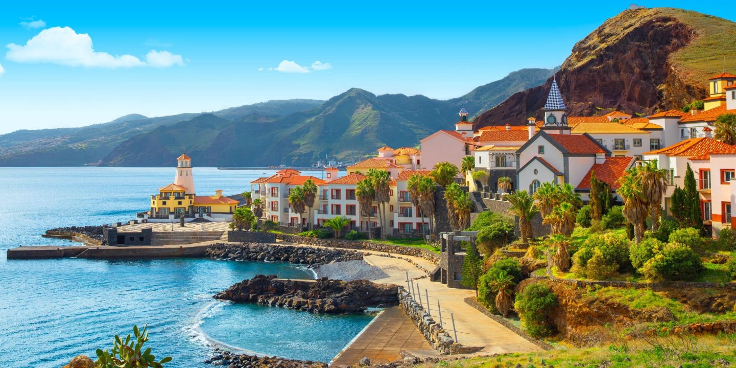 Panoramic view of the small village of Canical, near Ponta de Sao Lourenco. Madeira Island, Portugal