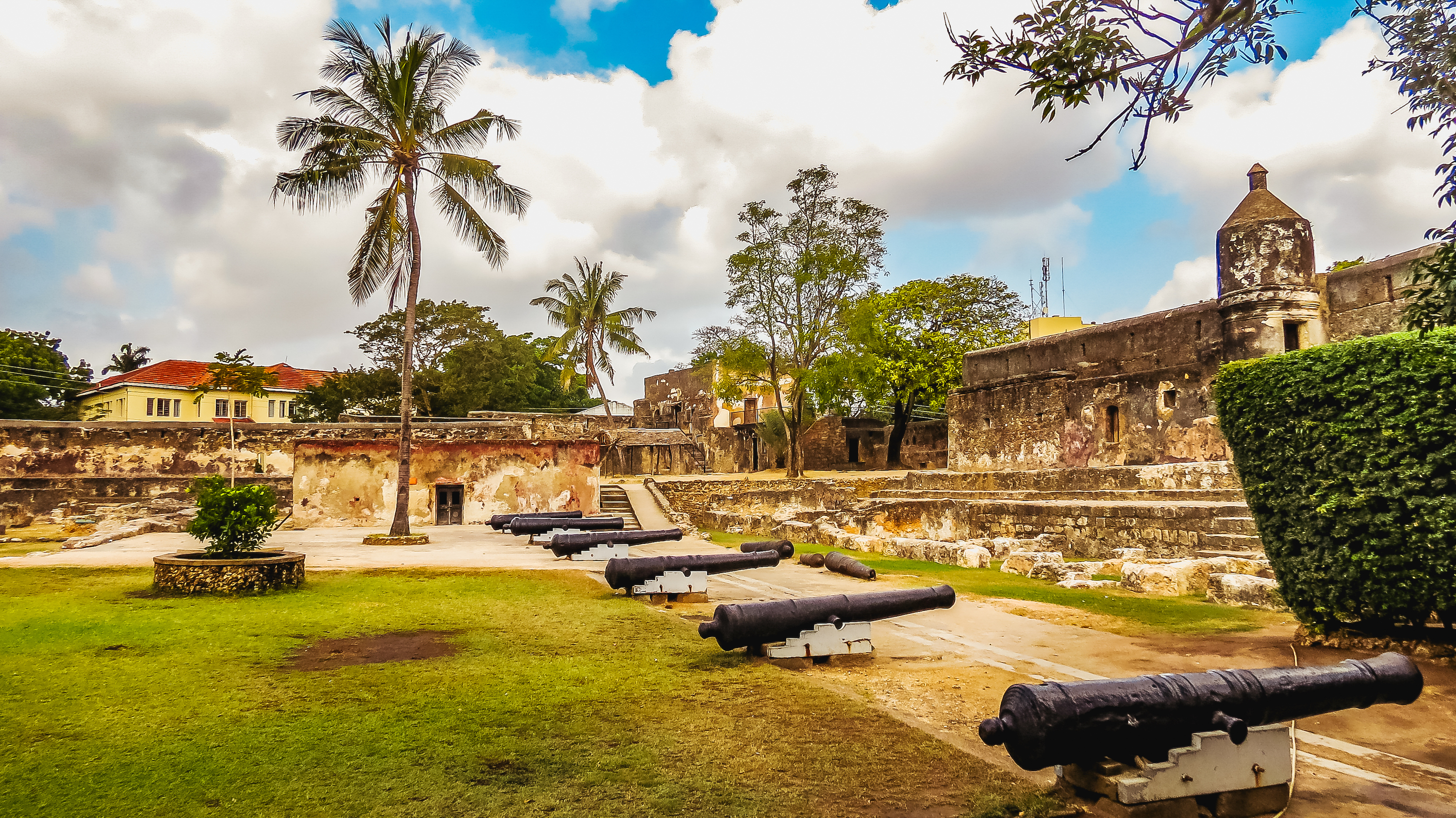 View of fort Jesus in Mombasa on a cloudy day, Kenya